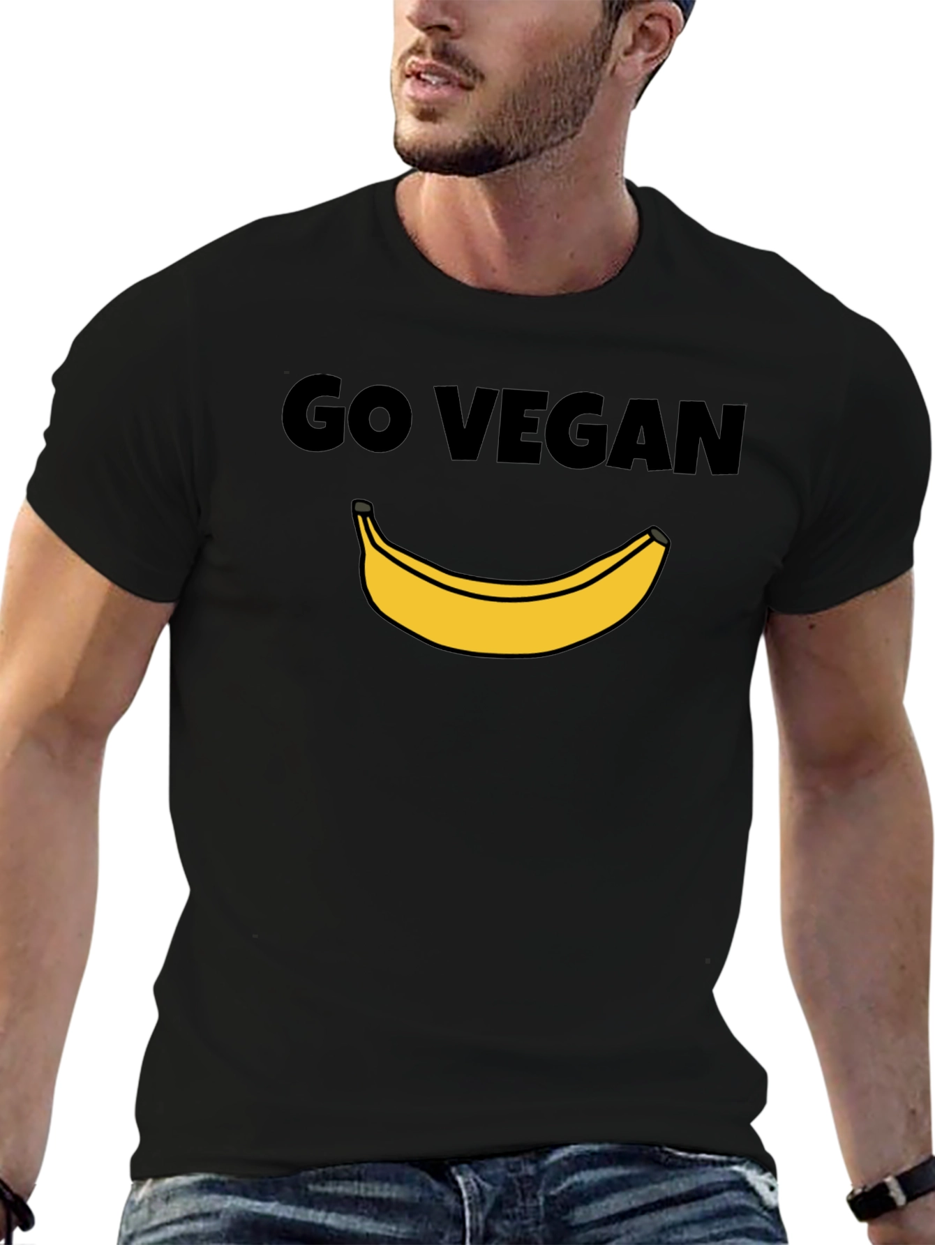 Black Go Vegan Banana Graphic Tee - Unisex Black T-Shirt view 6