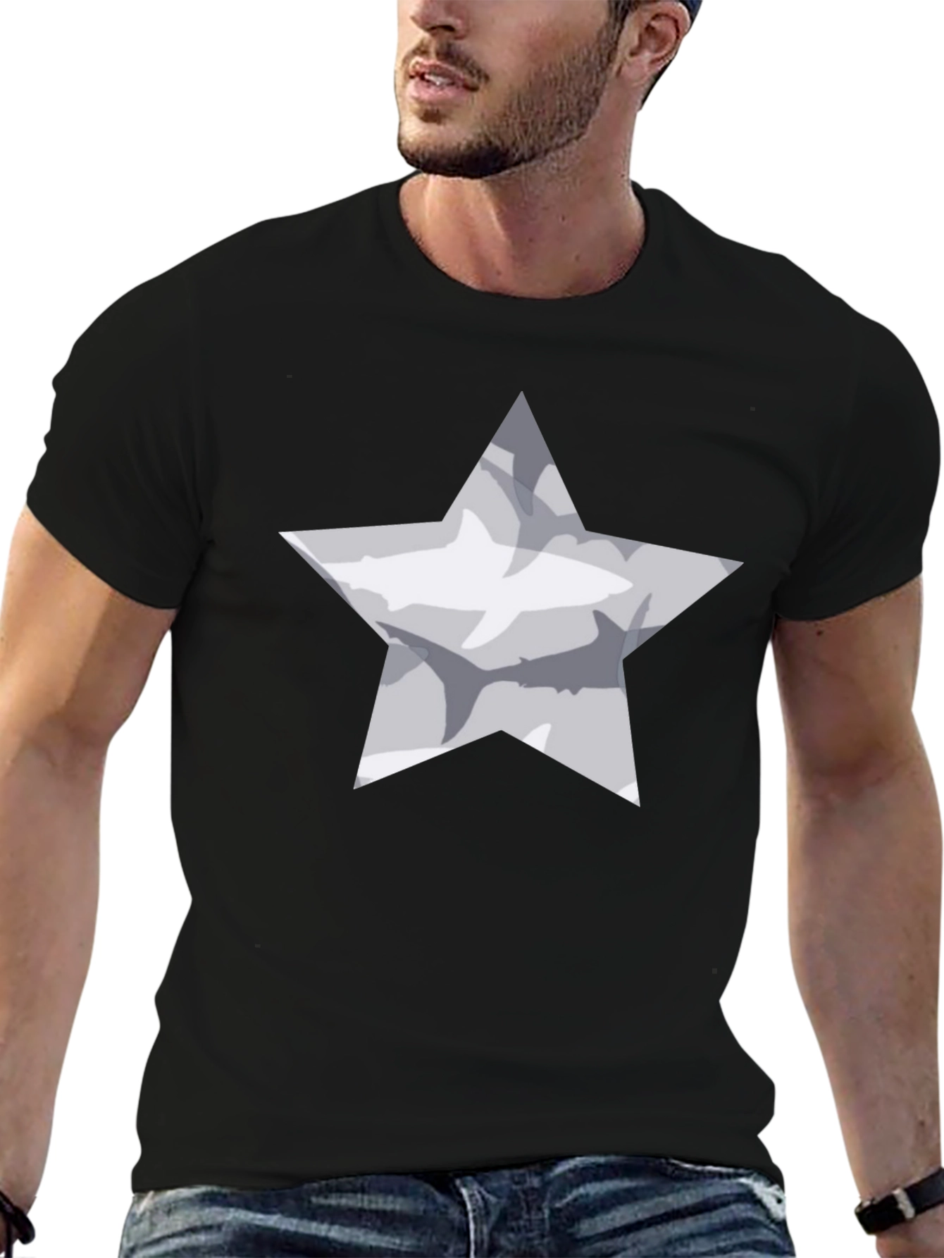 Black Star Shark Graphic Tee - Black Cotton Blend view 6