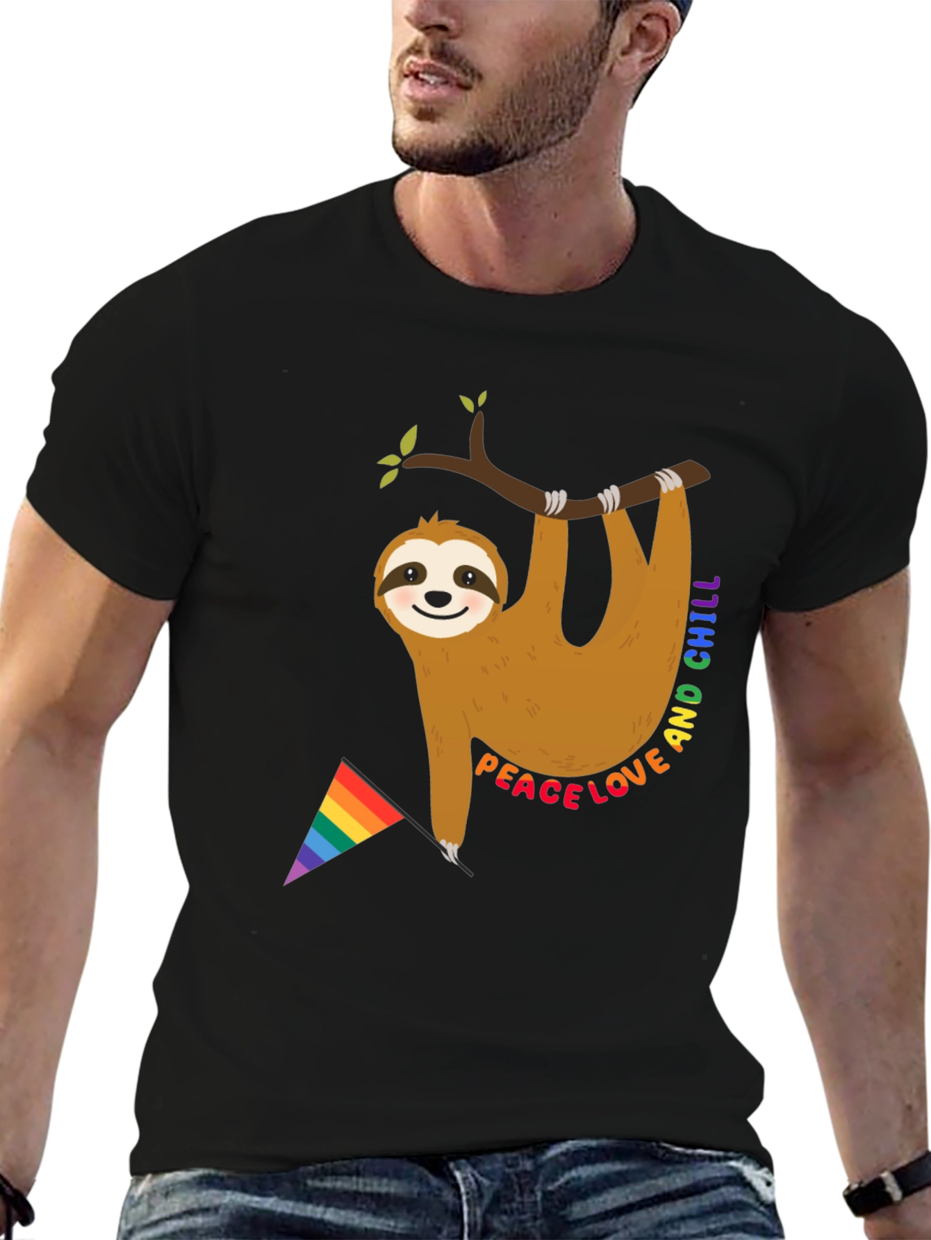 Black Peace Love & Chill Sloth T-Shirt view 6