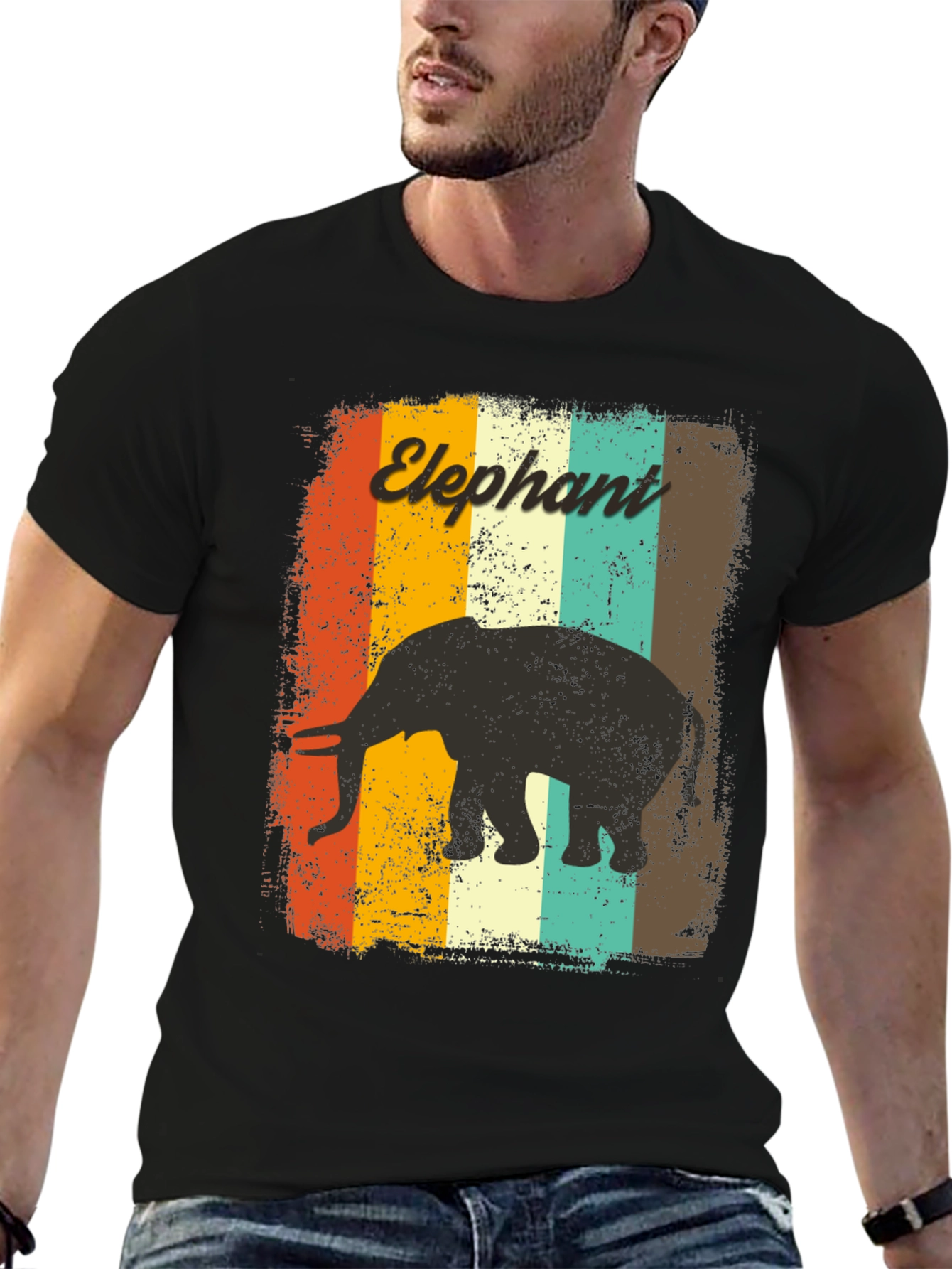 Black Retro Elephant Graphic T-Shirt view 6