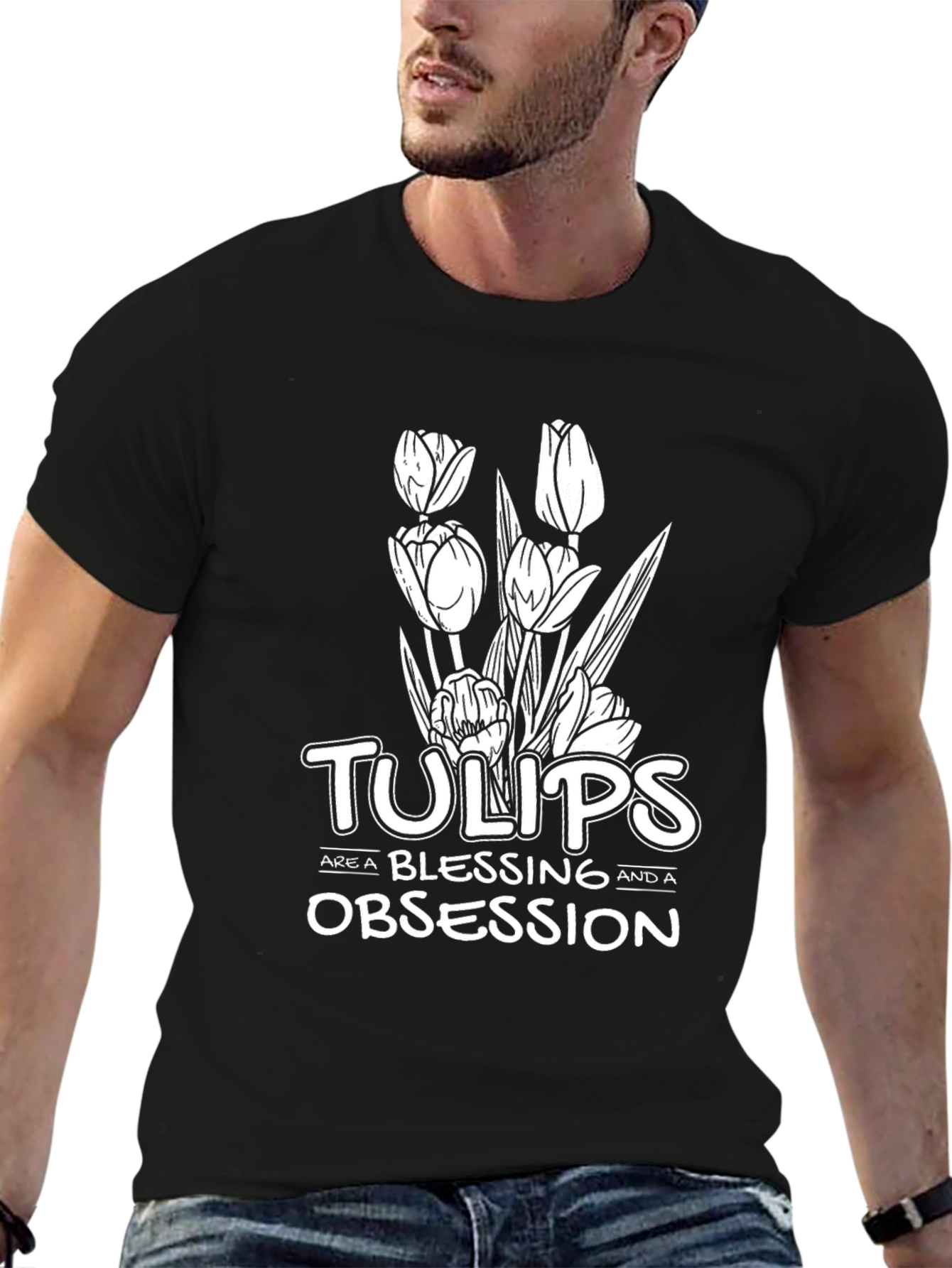 Black Tulips Obsession Graphic T-Shirt - Black view 6