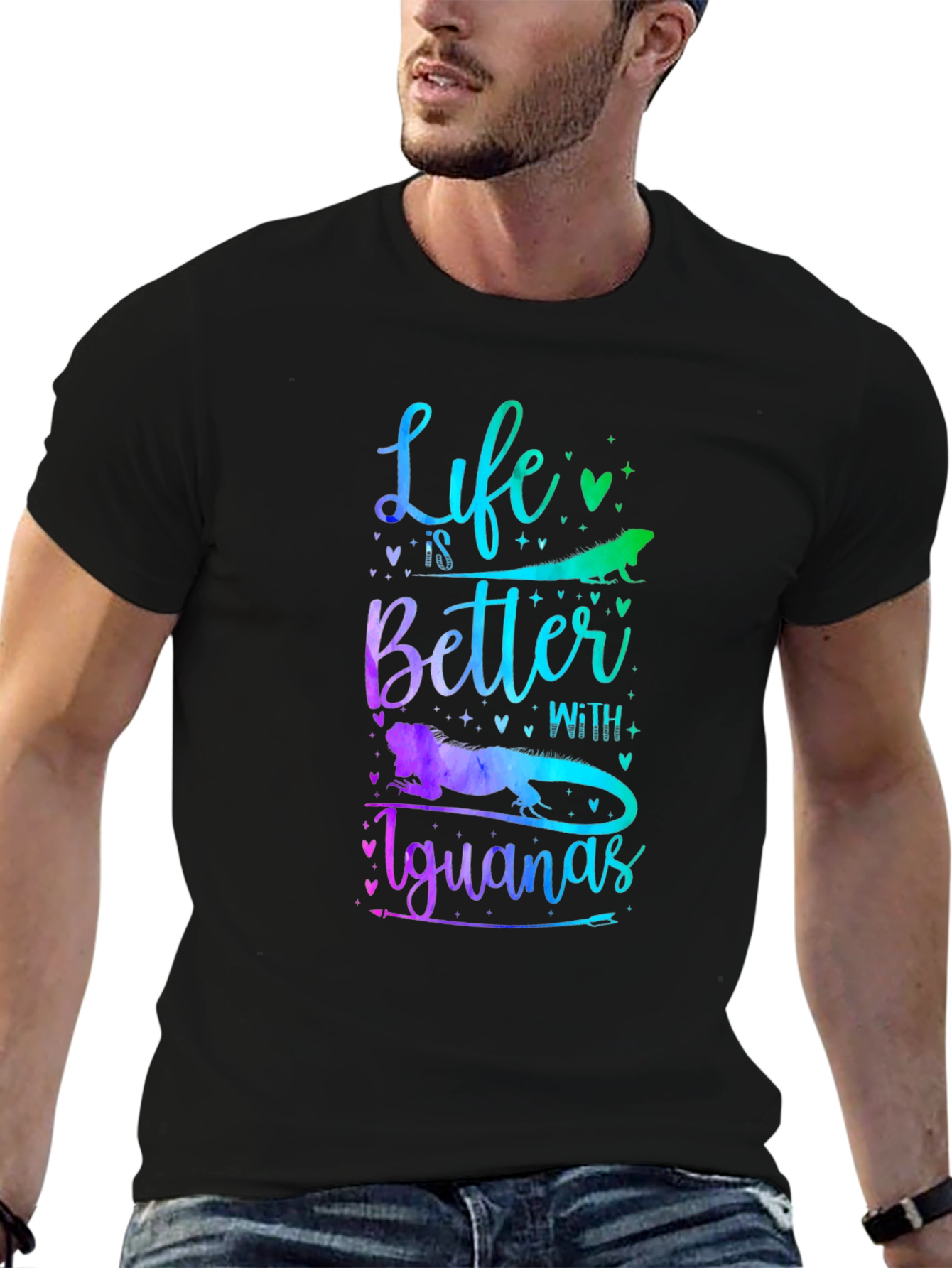 Black Life is Better With Iguanas Graphic T-Shirt view 6
