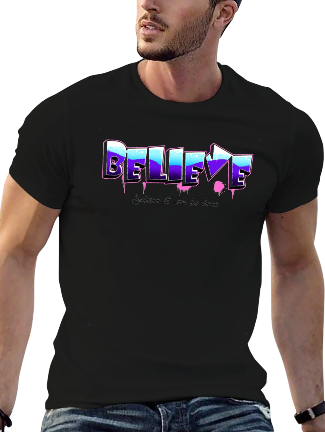 Black Believe Graphic Tee - Motivational Shirt view 6