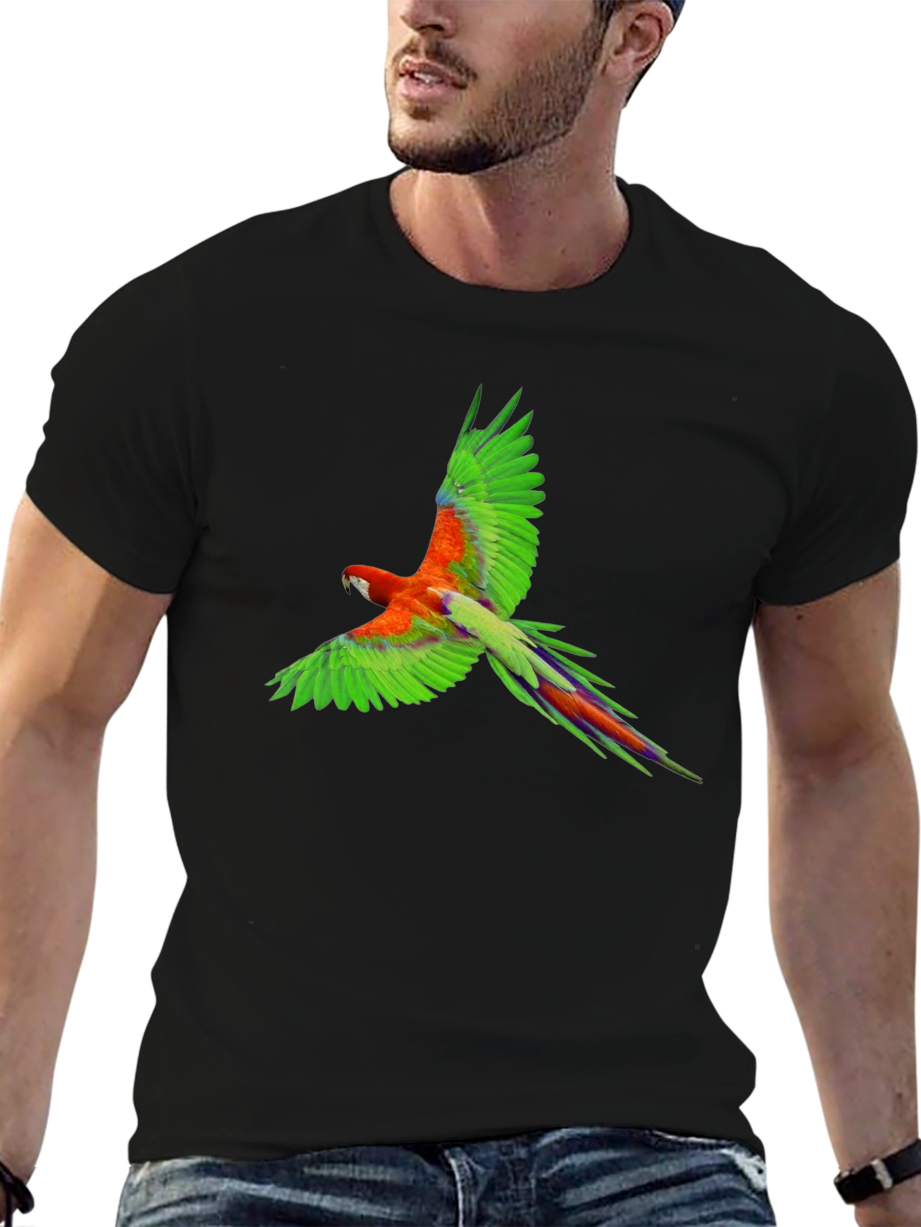Black Parrot Graphic Print Black T-Shirt view 6