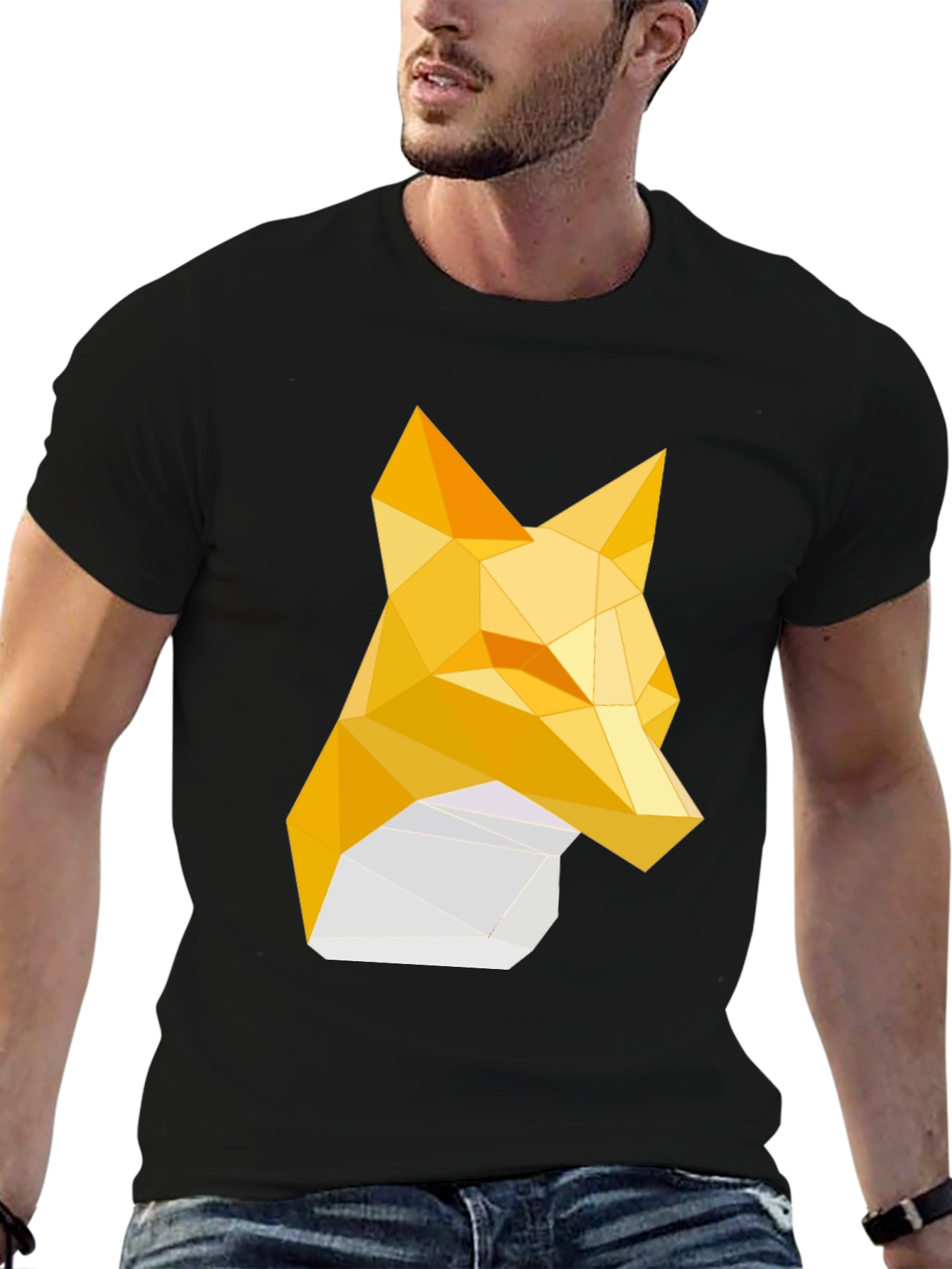 Black Geometric Fox Tee - Stylish Graphic Print T-Shirt view 6