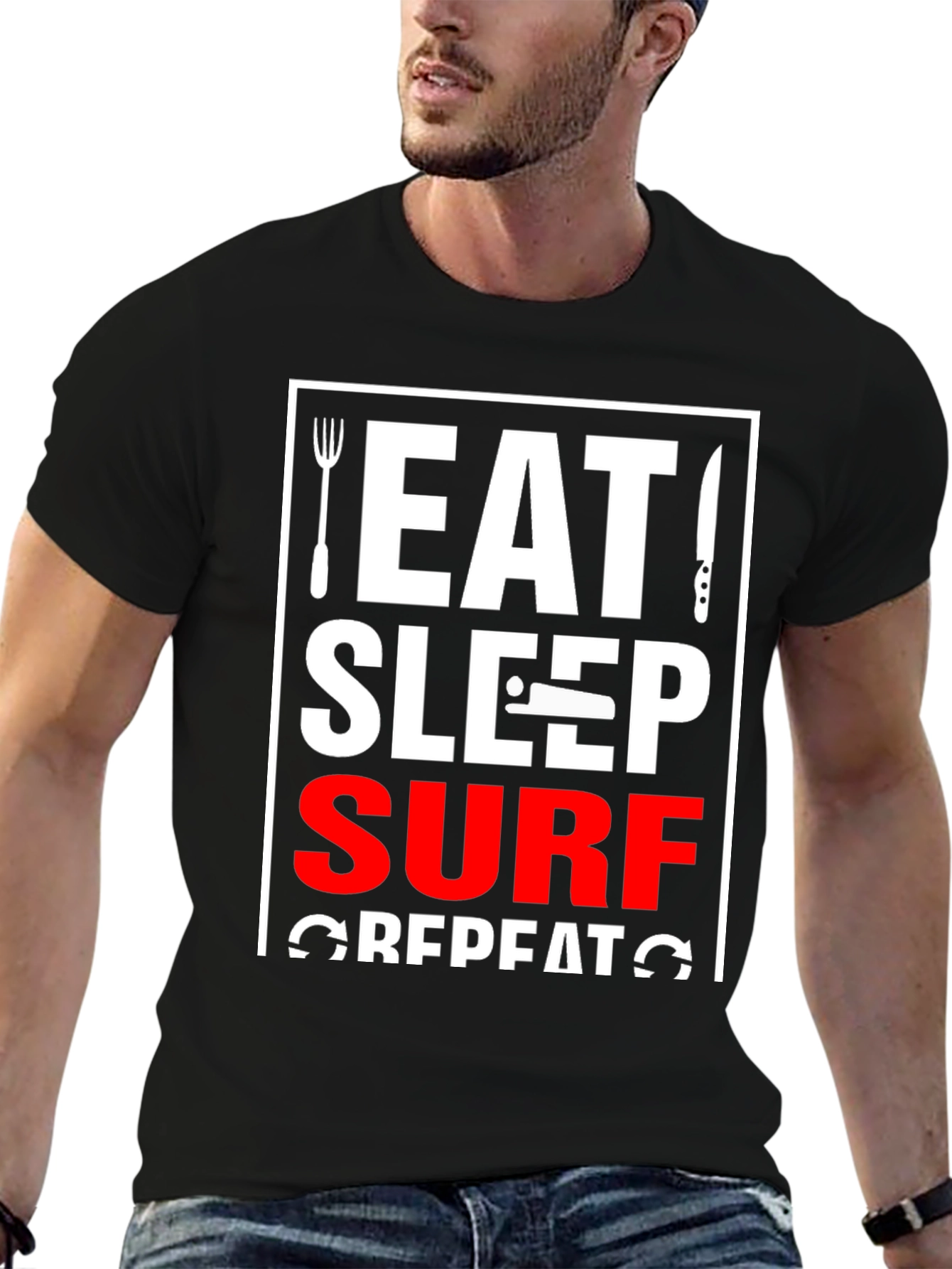 Black Eat Sleep Surf Repeat Black T-Shirt view 6