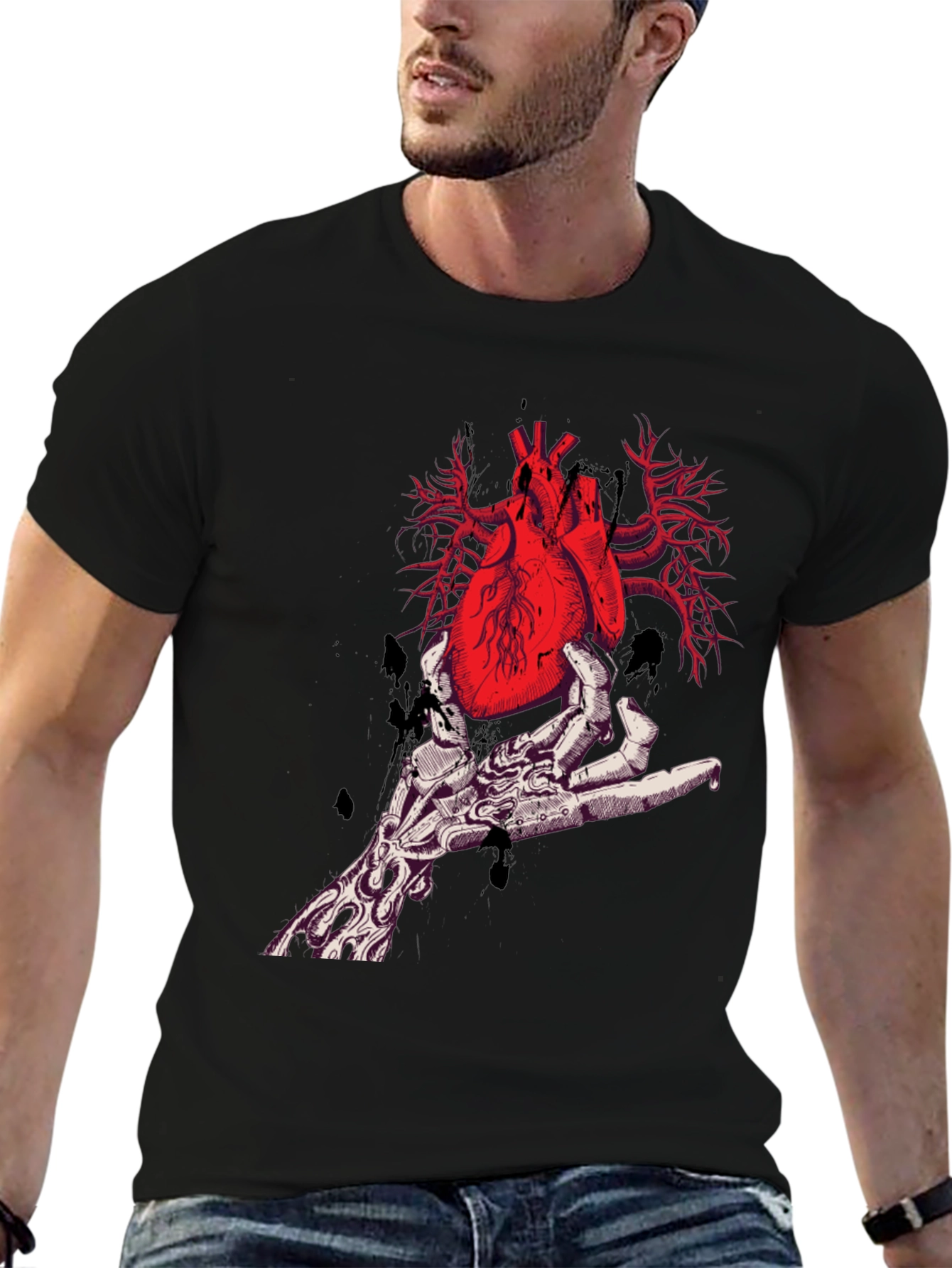 Black Anatomical Heart Graphic Tee - Unique Design view 6
