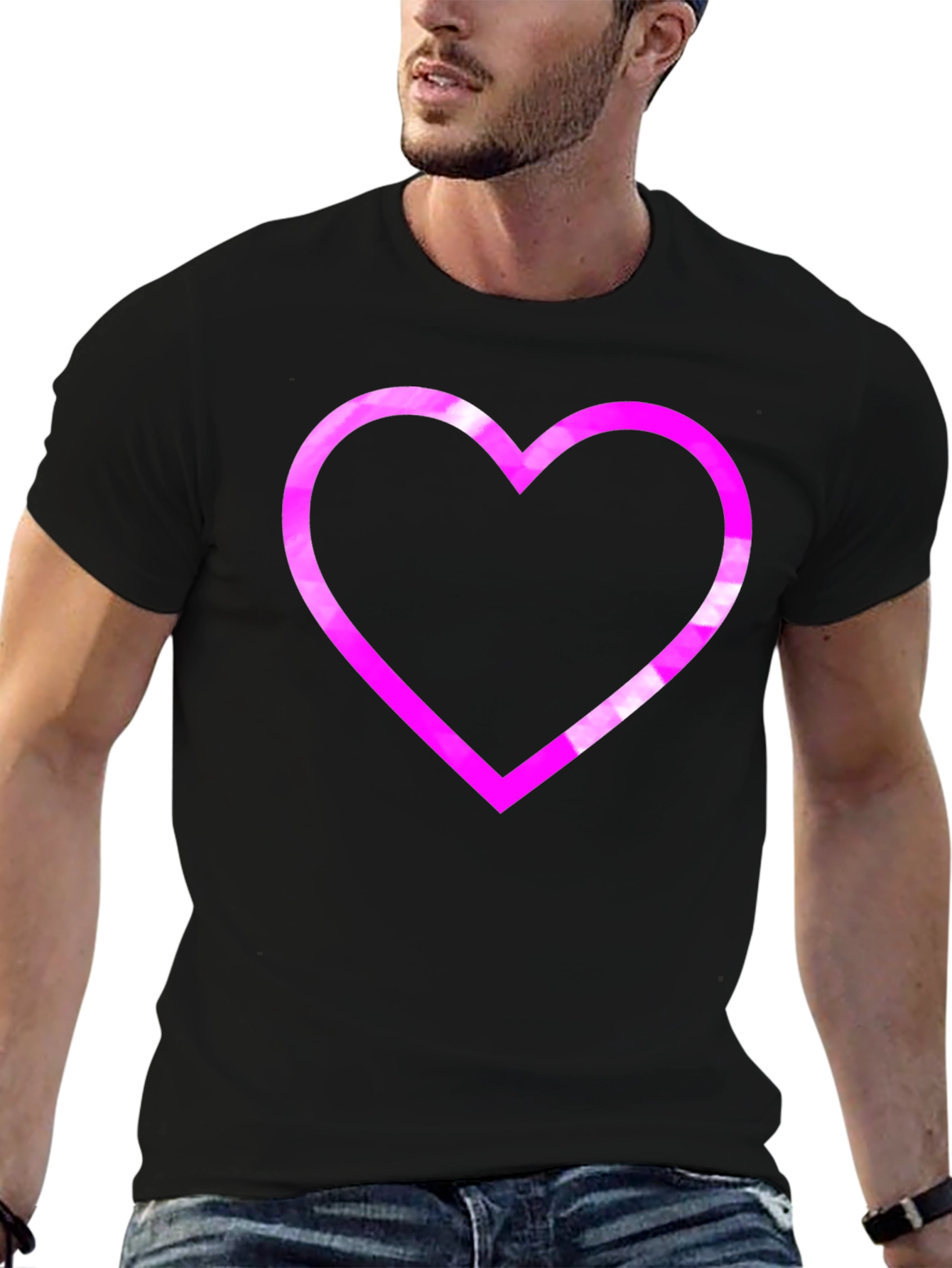 Black Heart Outline Graphic T-Shirt - Black view 6
