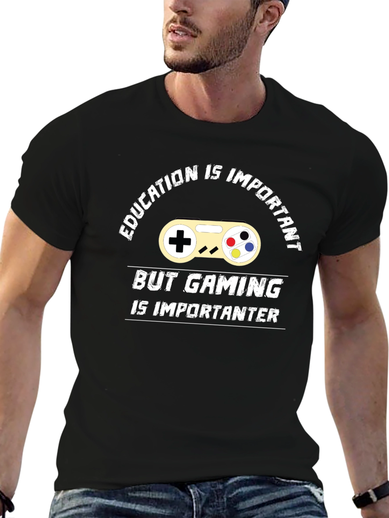 Black Gaming is Importanter T-Shirt - Black Cotton Tee view 6
