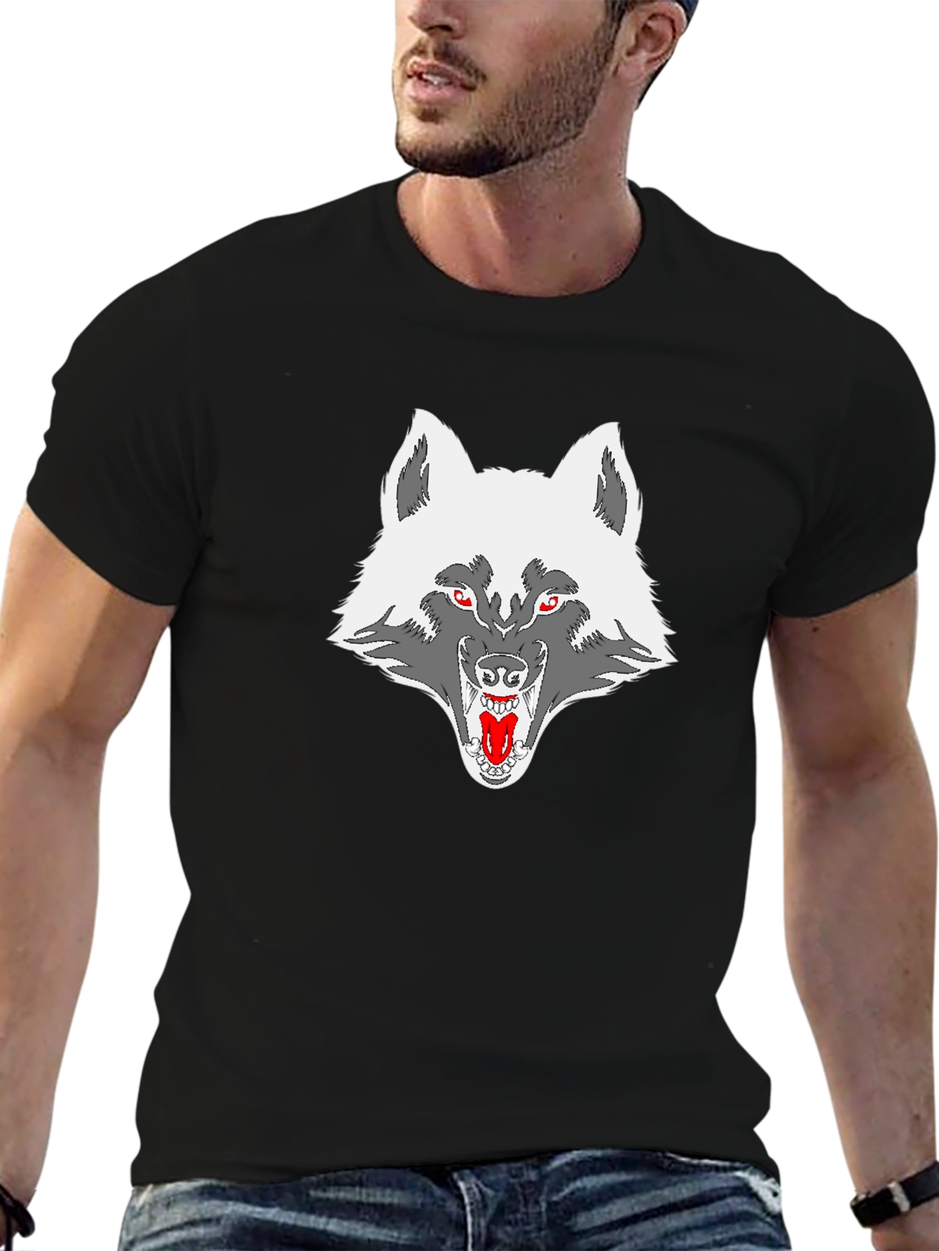 Black Wolf Graphic Print Black T-Shirt view 6