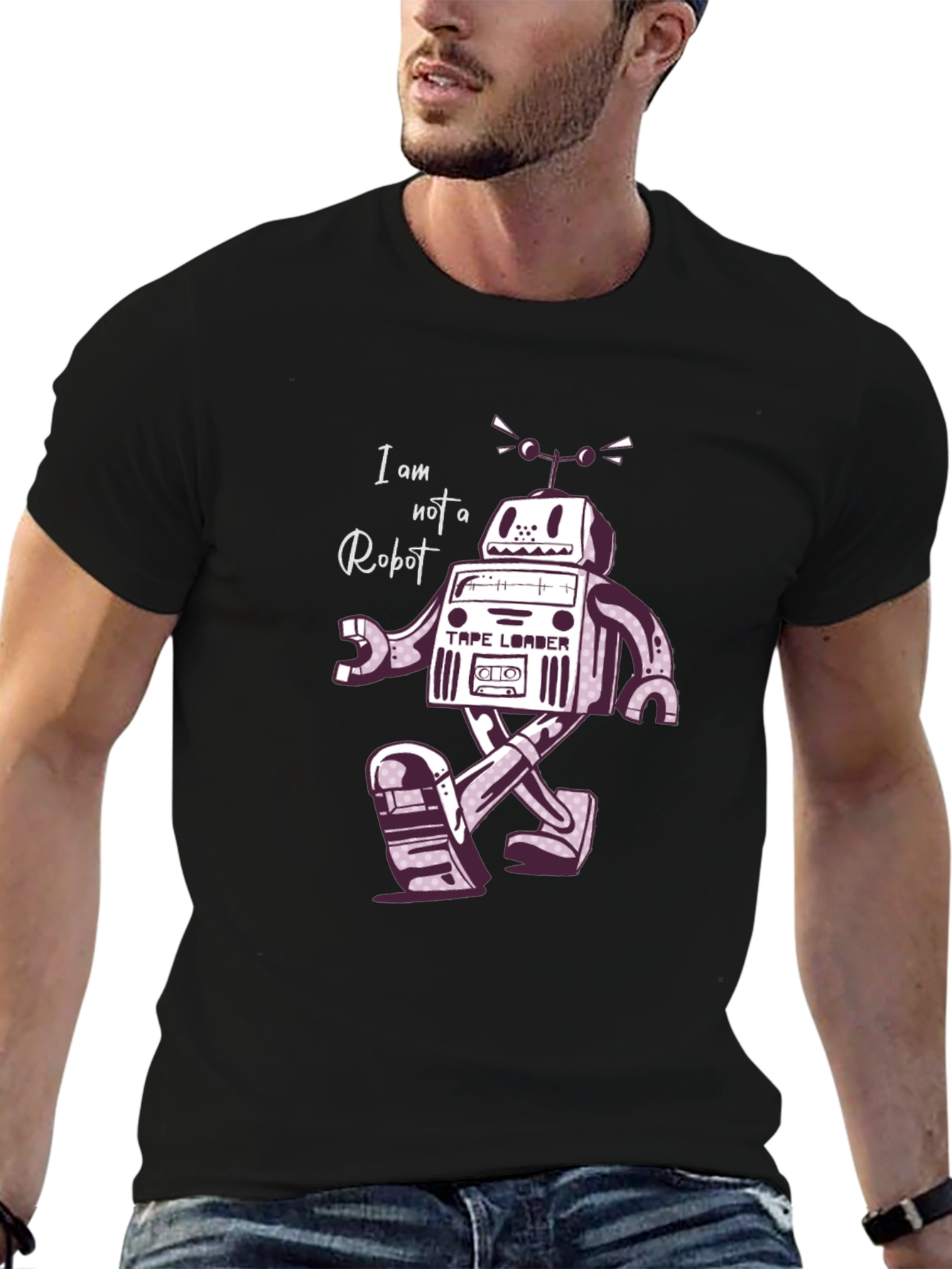 Black Retro Robot T-Shirt - I Am Not A Robot! view 6
