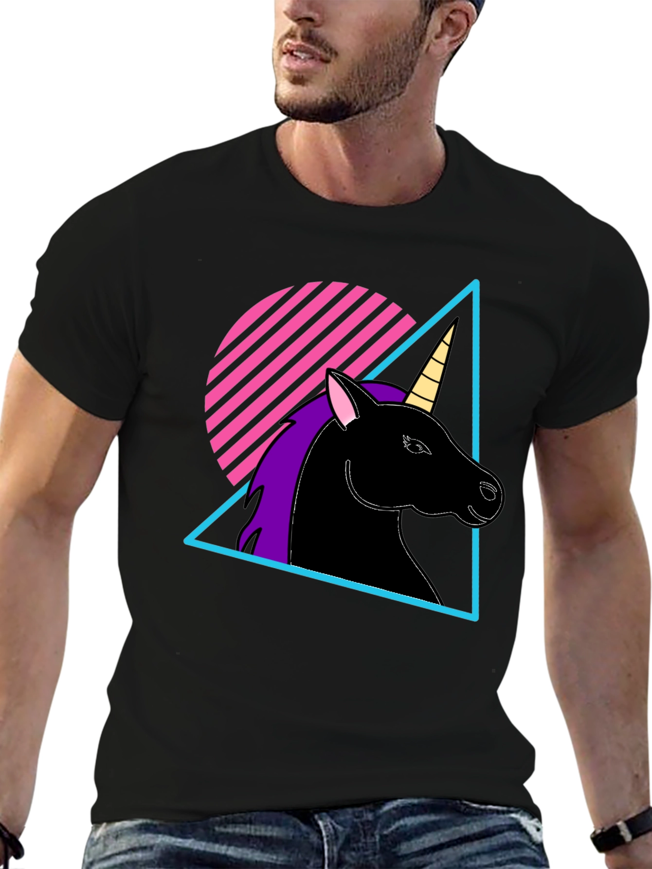 Black Retro Unicorn T-Shirt - Black Graphic Tee view 6