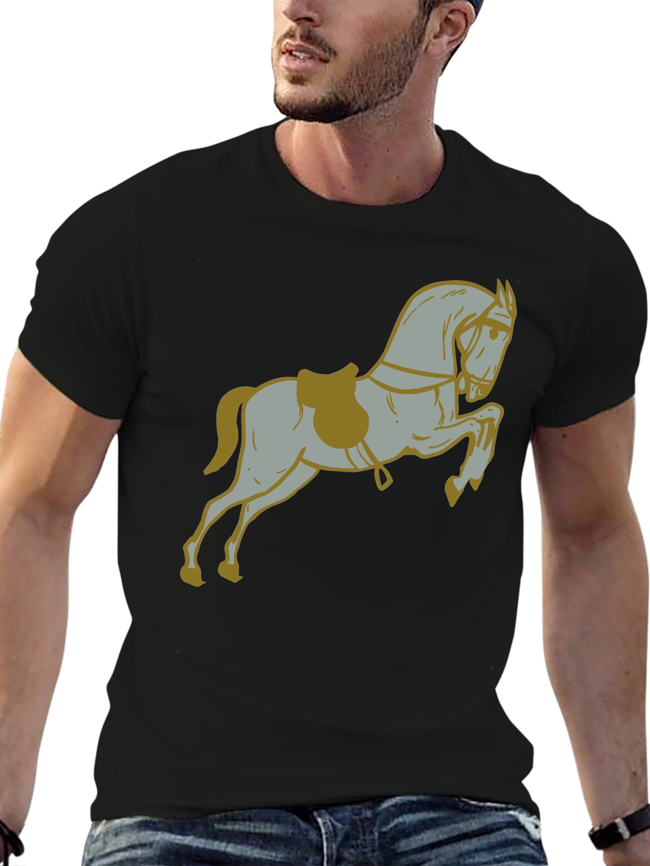 Black Horse Graphic Print Black T-Shirt view 6