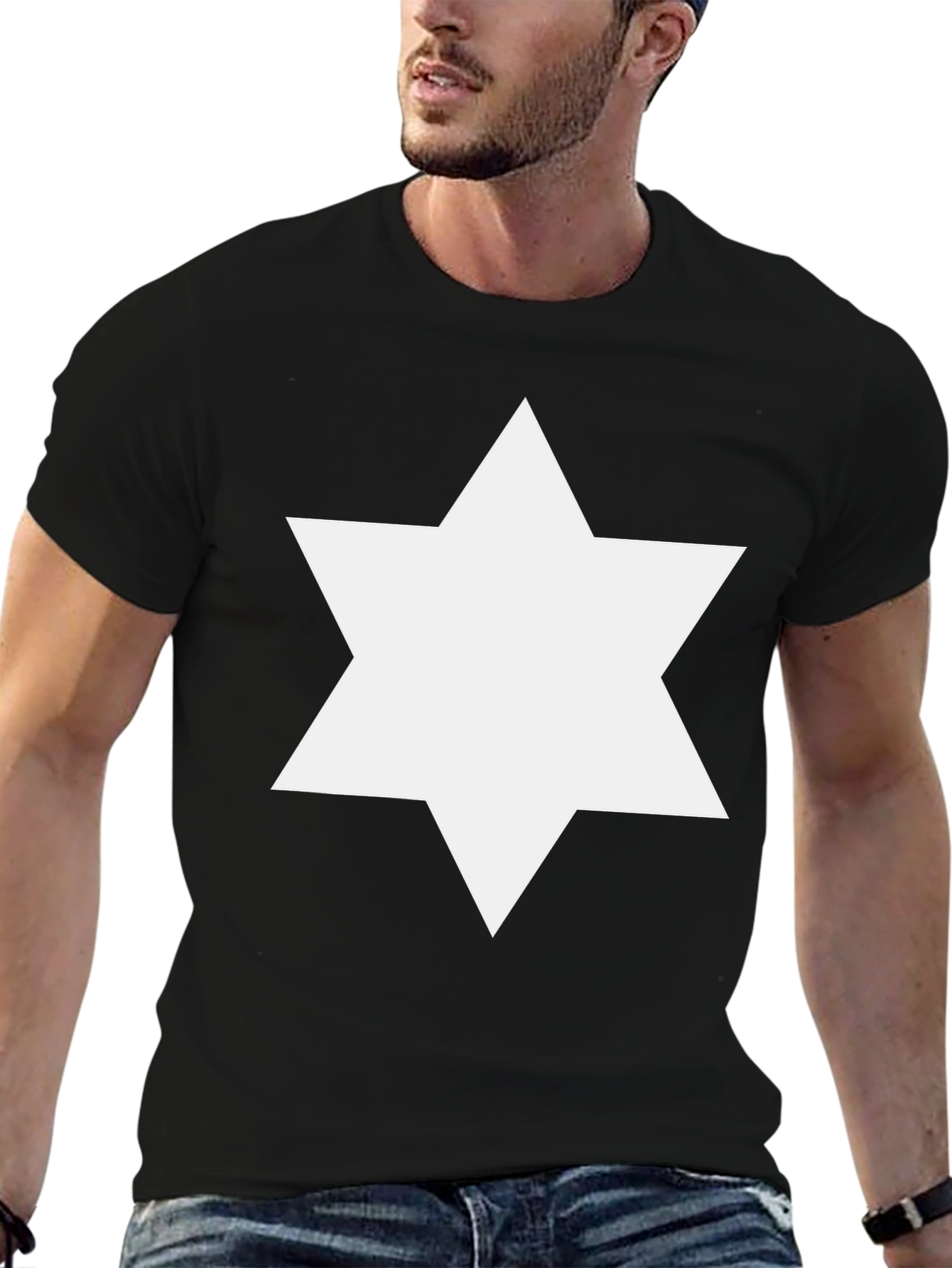 Black Star of David Graphic Tee - Black Cotton Blend view 6