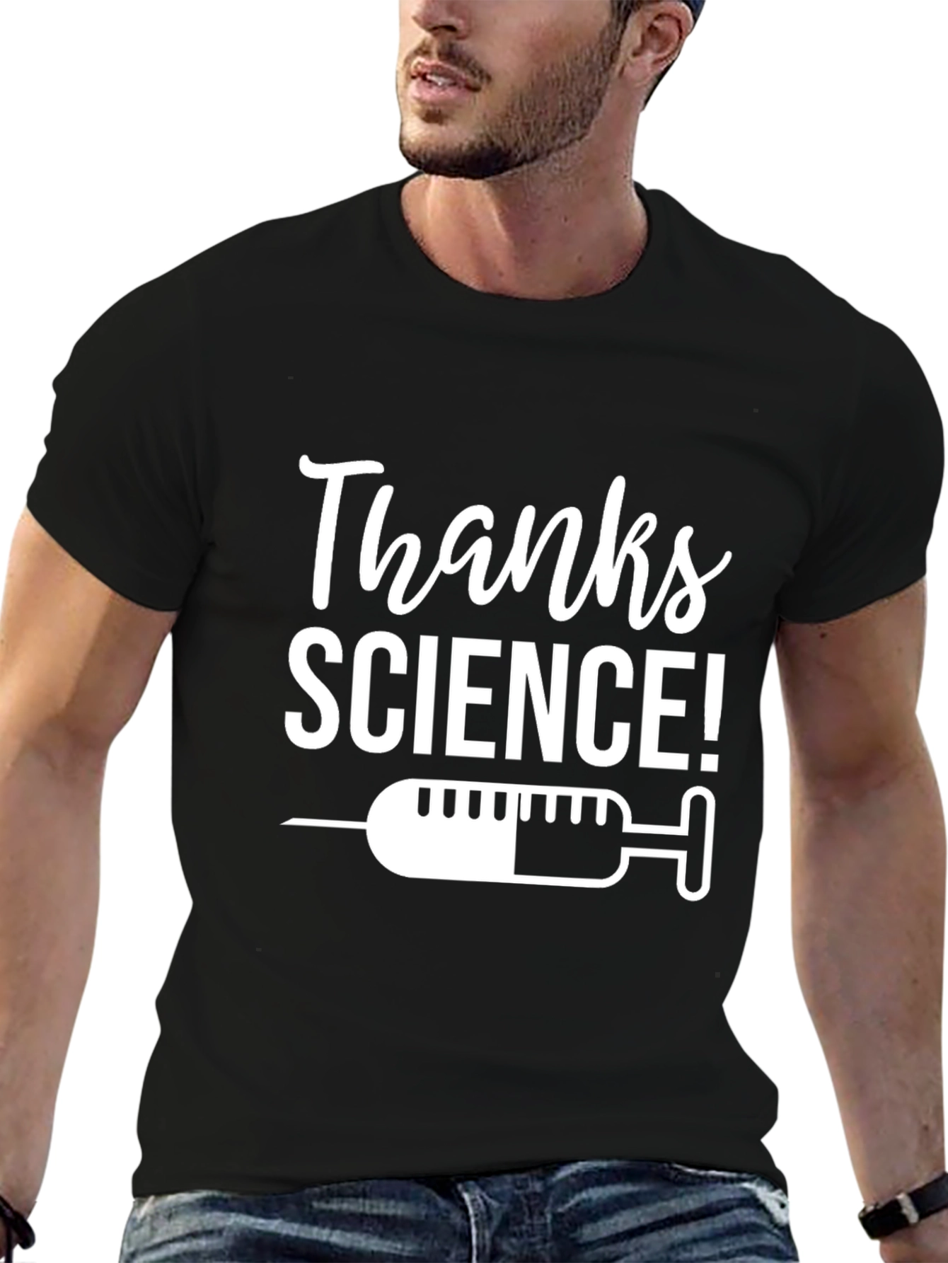 Black Thanks Science Graphic T-Shirt - Vaccination Design view 6