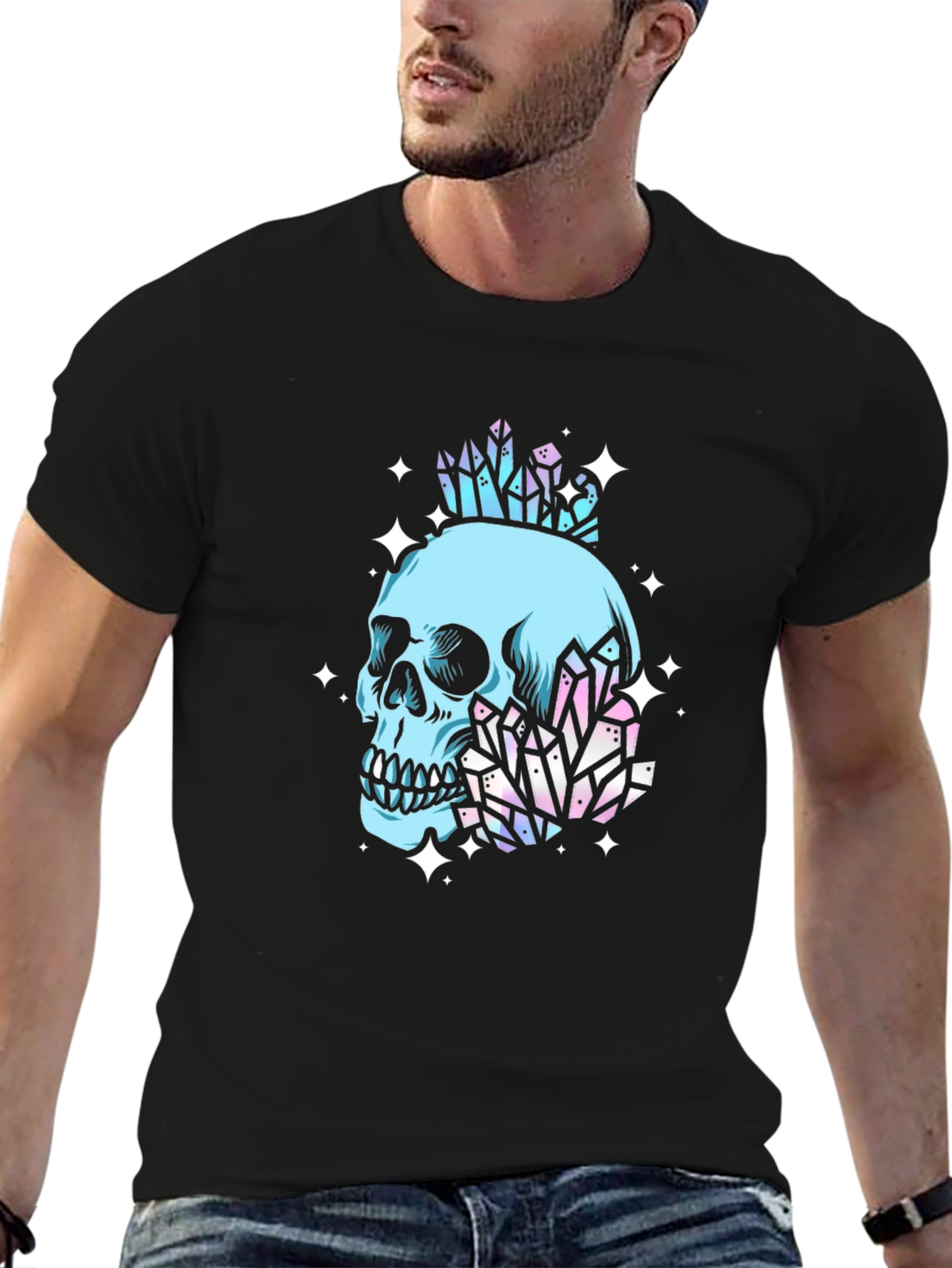 Black Skull & Crystal Graphic Black Tee view 6