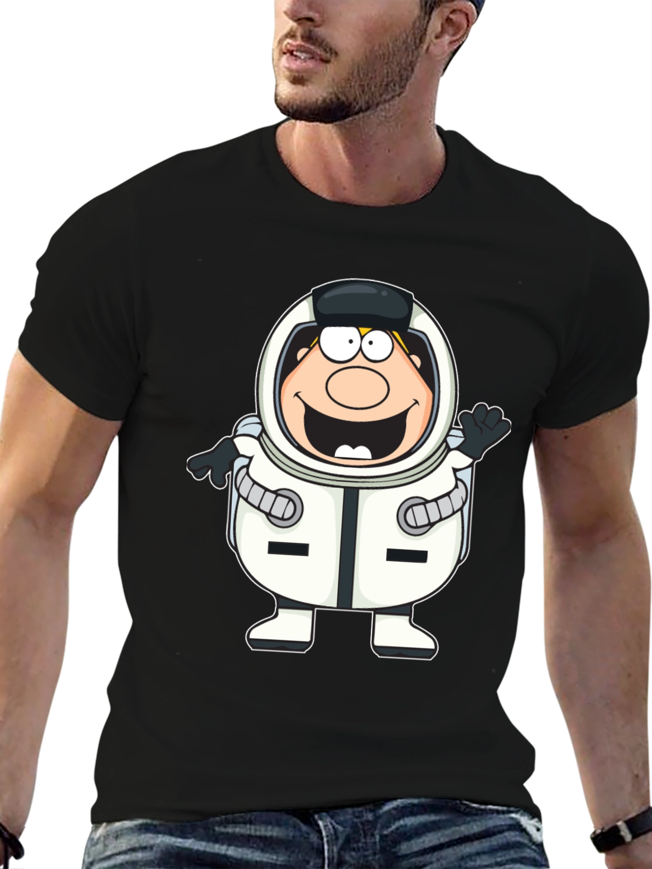 Black Cartoon Astronaut Black T-Shirt view 6