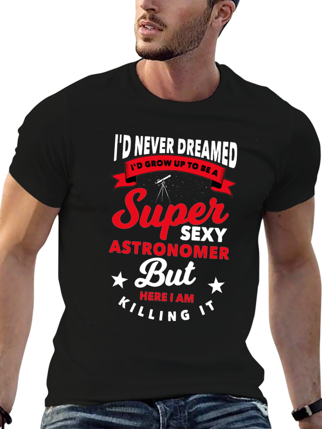 Black Super Sexy Astronomer Men's Graphic Tee view 6