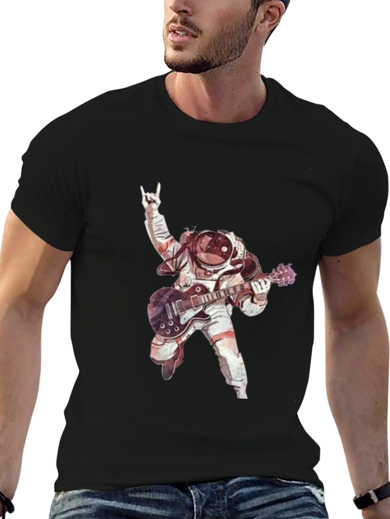 Black Astronaut Guitarist Black T-Shirt view 6