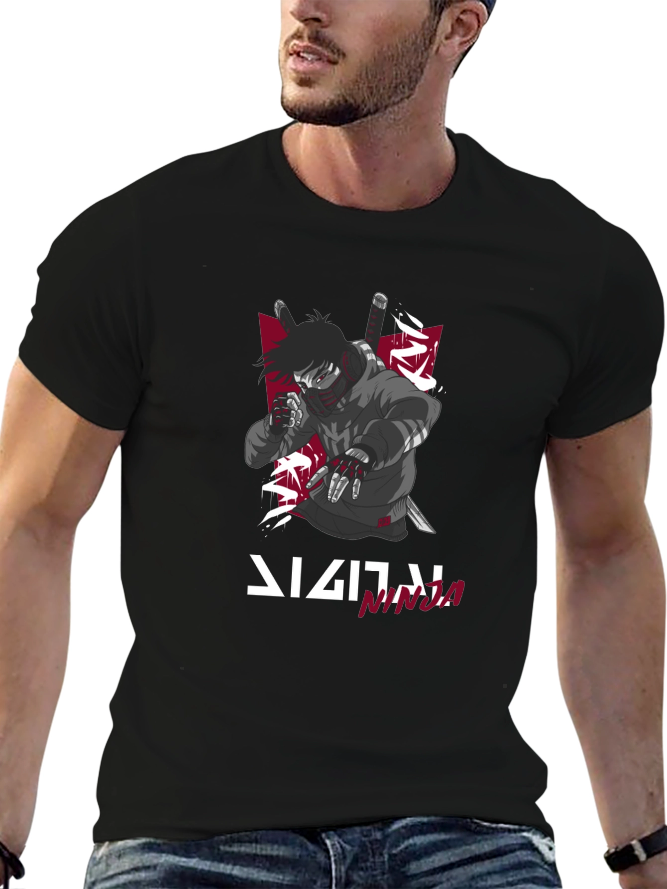 Black Digital Ninja Graphic T-Shirt | Men's Black Tee view 6