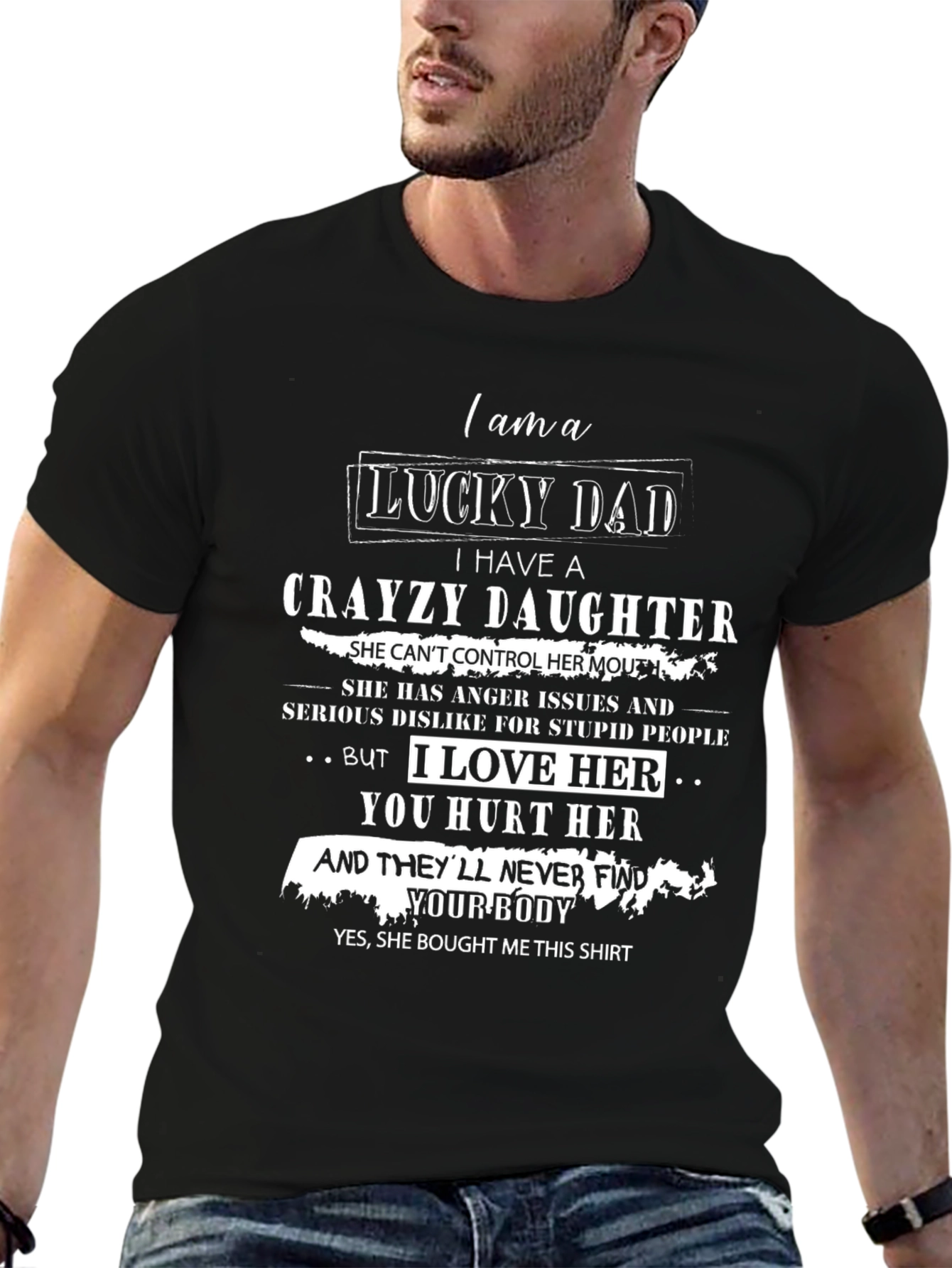 Black Lucky Dad with Crayzy Daughter Graphic T-Shirt view 6