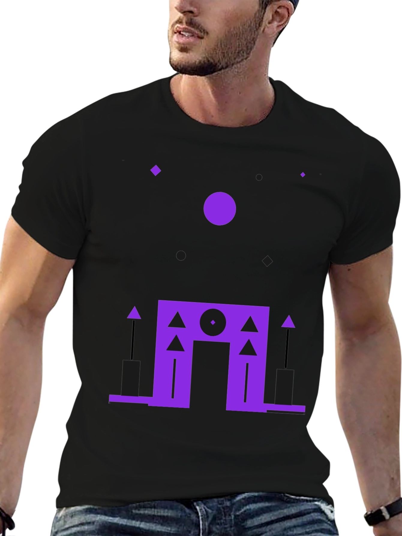 Black Geometric Purple Design Black T-Shirt view 6