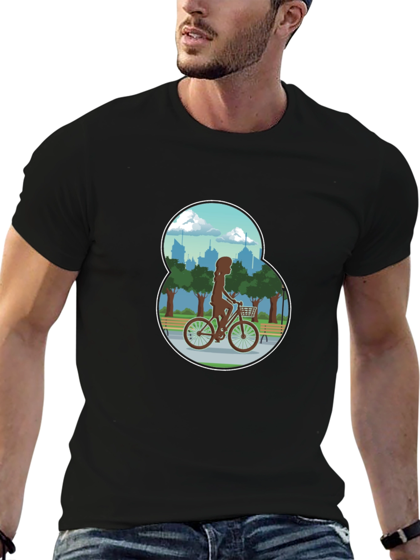 Black Woman Biking in the Park Graphic T-Shirt view 6