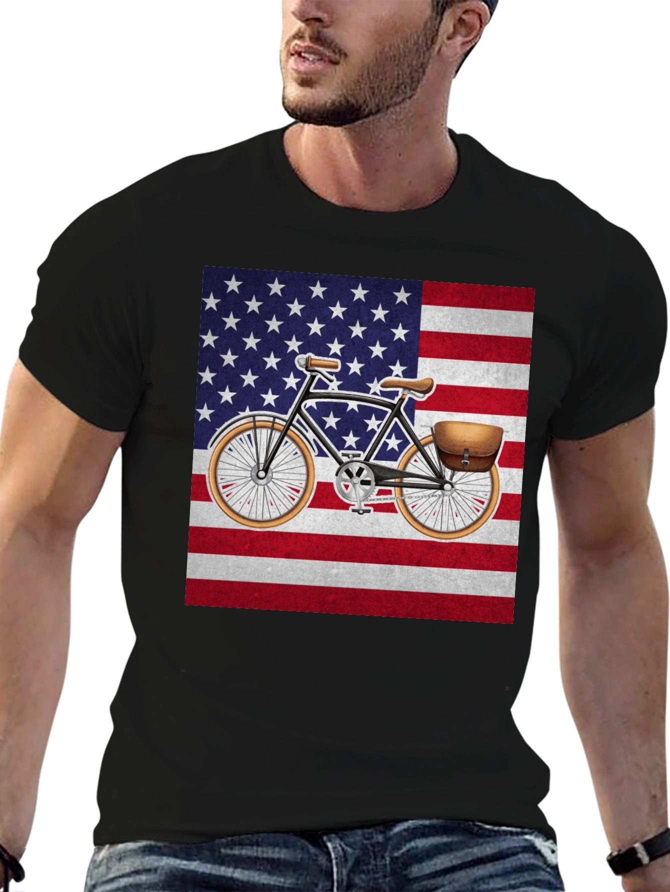 Black Vintage Bicycle American Flag T-Shirt view 6