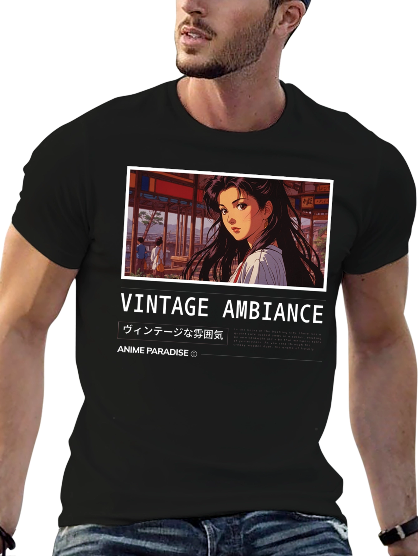 Black Vintage Anime Ambience T-Shirt view 6
