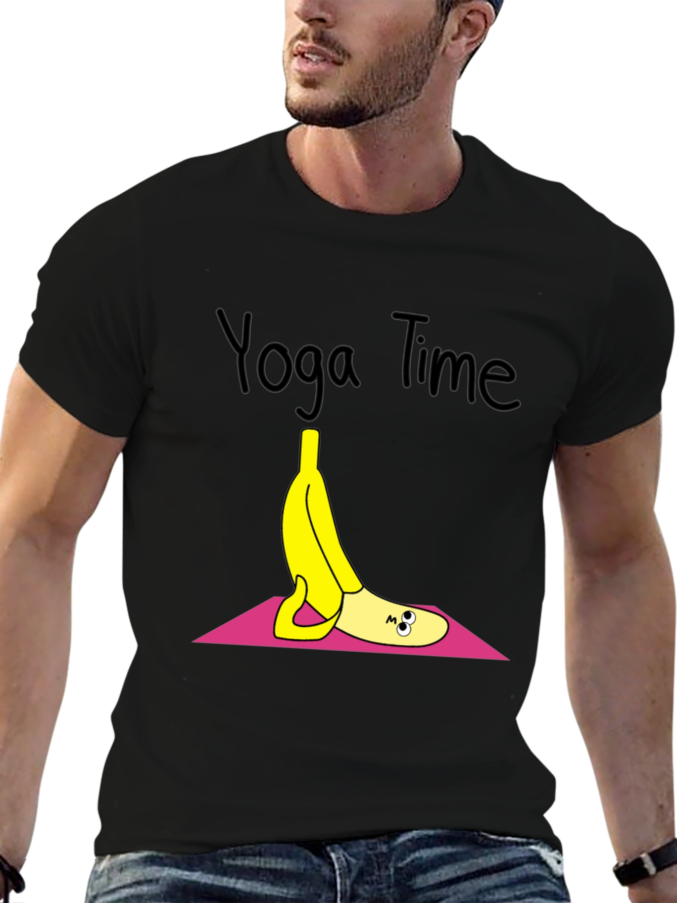 Black Yoga Banana T-Shirt - Relaxed Fit view 6