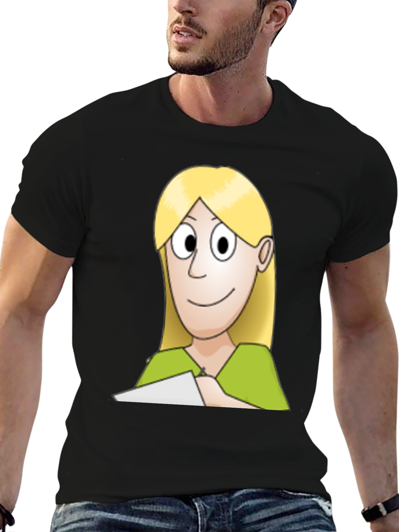 Black Cartoon Woman Graphic Tee - Black Unisex T-Shirt view 6