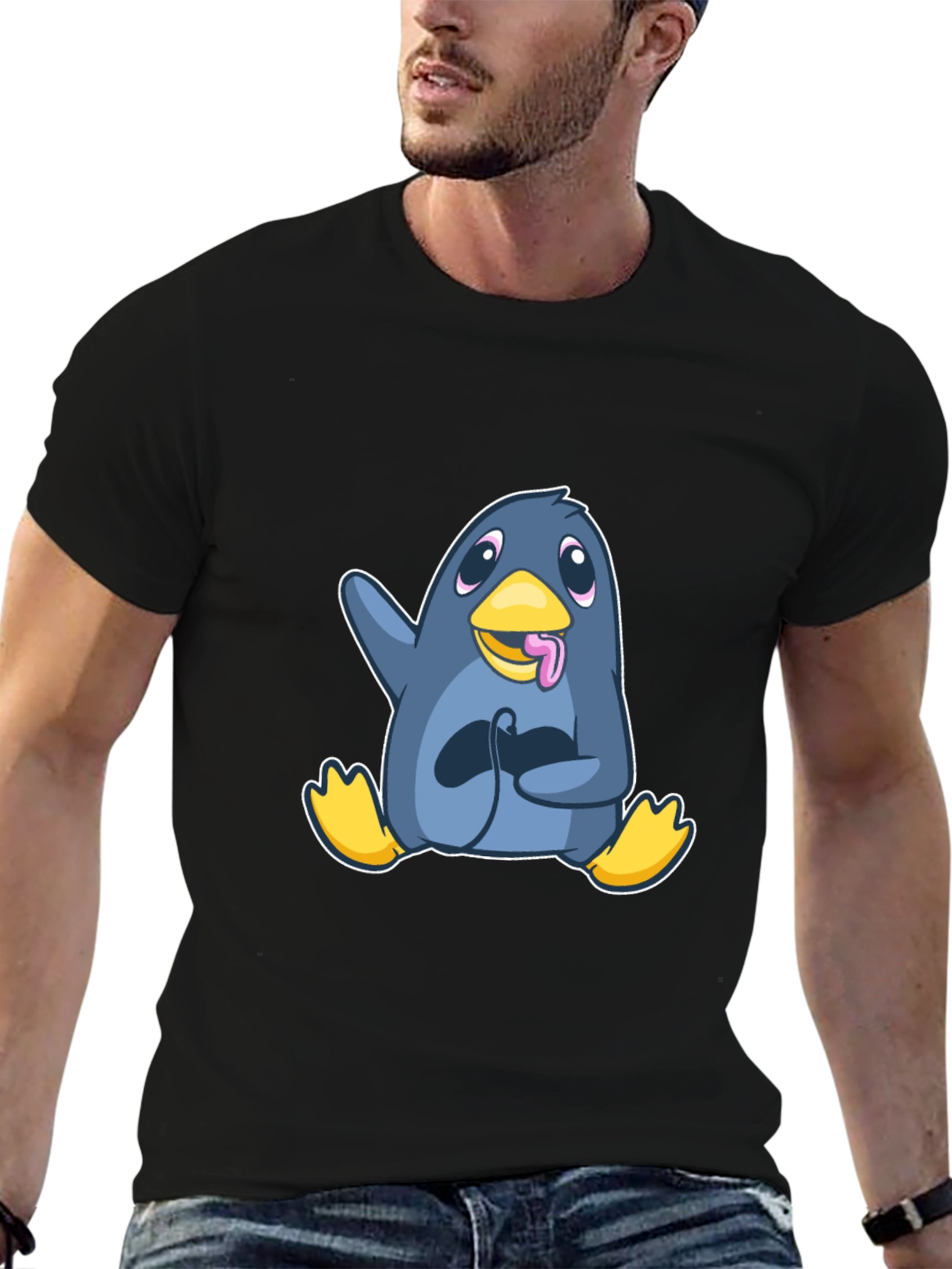 Black Gamer Penguin Black T-Shirt - Playful Cartoon Design view 6