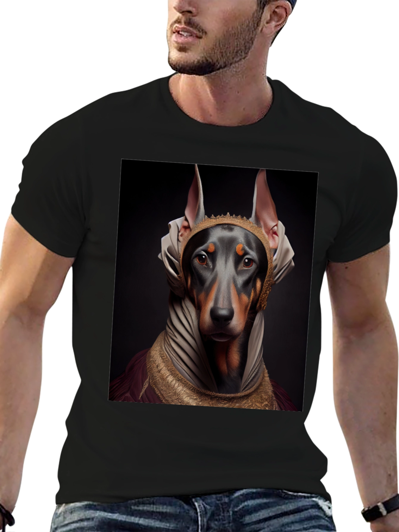 Black Doberman Dog Pharaoh Graphic Tee view 6