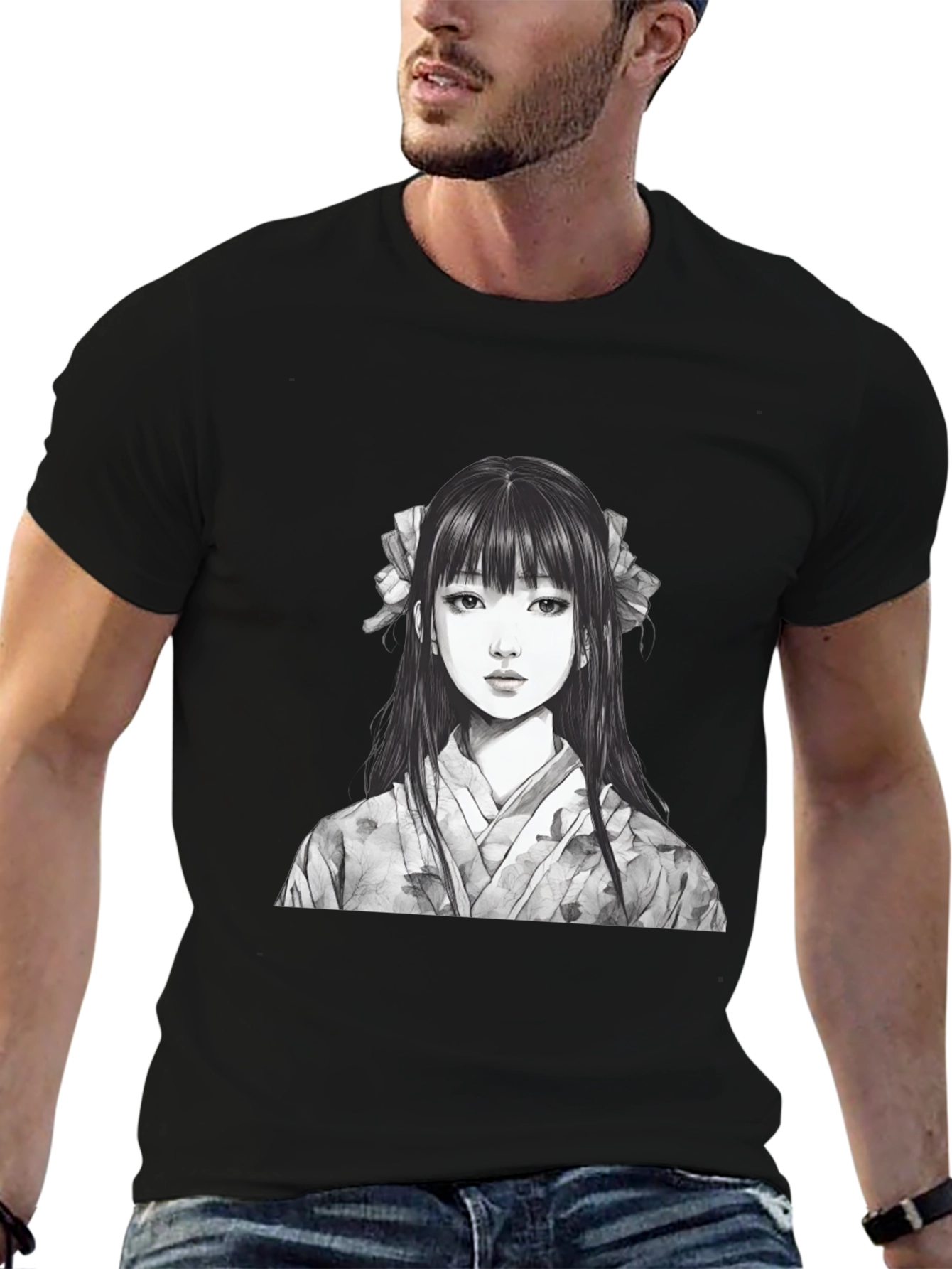 Black Anime Girl Graphic Black T-Shirt view 6