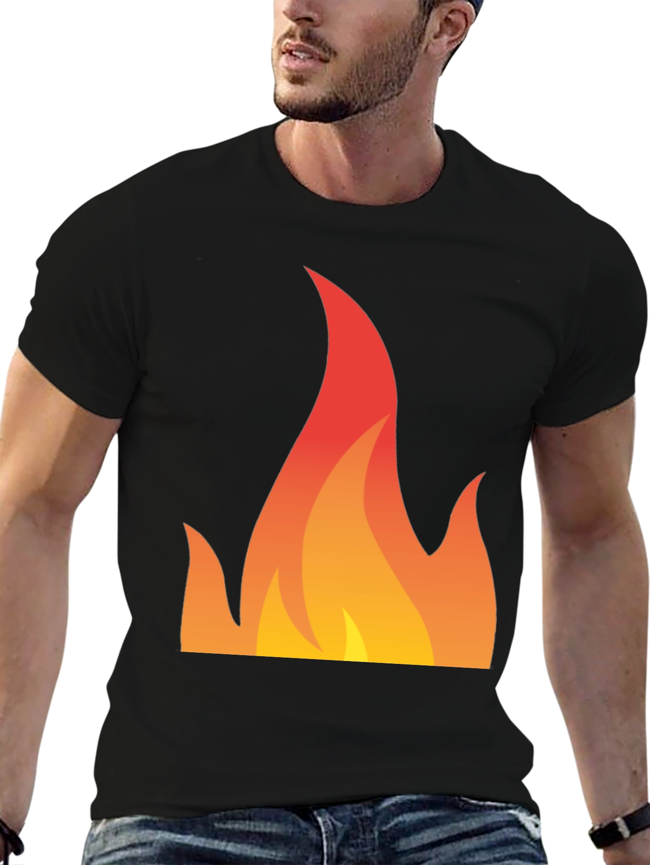 Black Fiery Graphic Tee - Bold Flame Design view 6