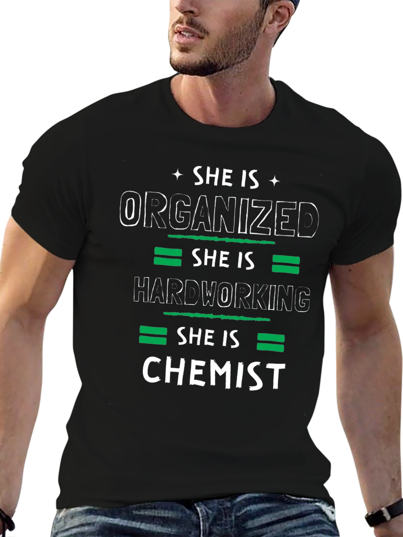 Black She is Chemist T-Shirt - Organized, Hardworking view 6