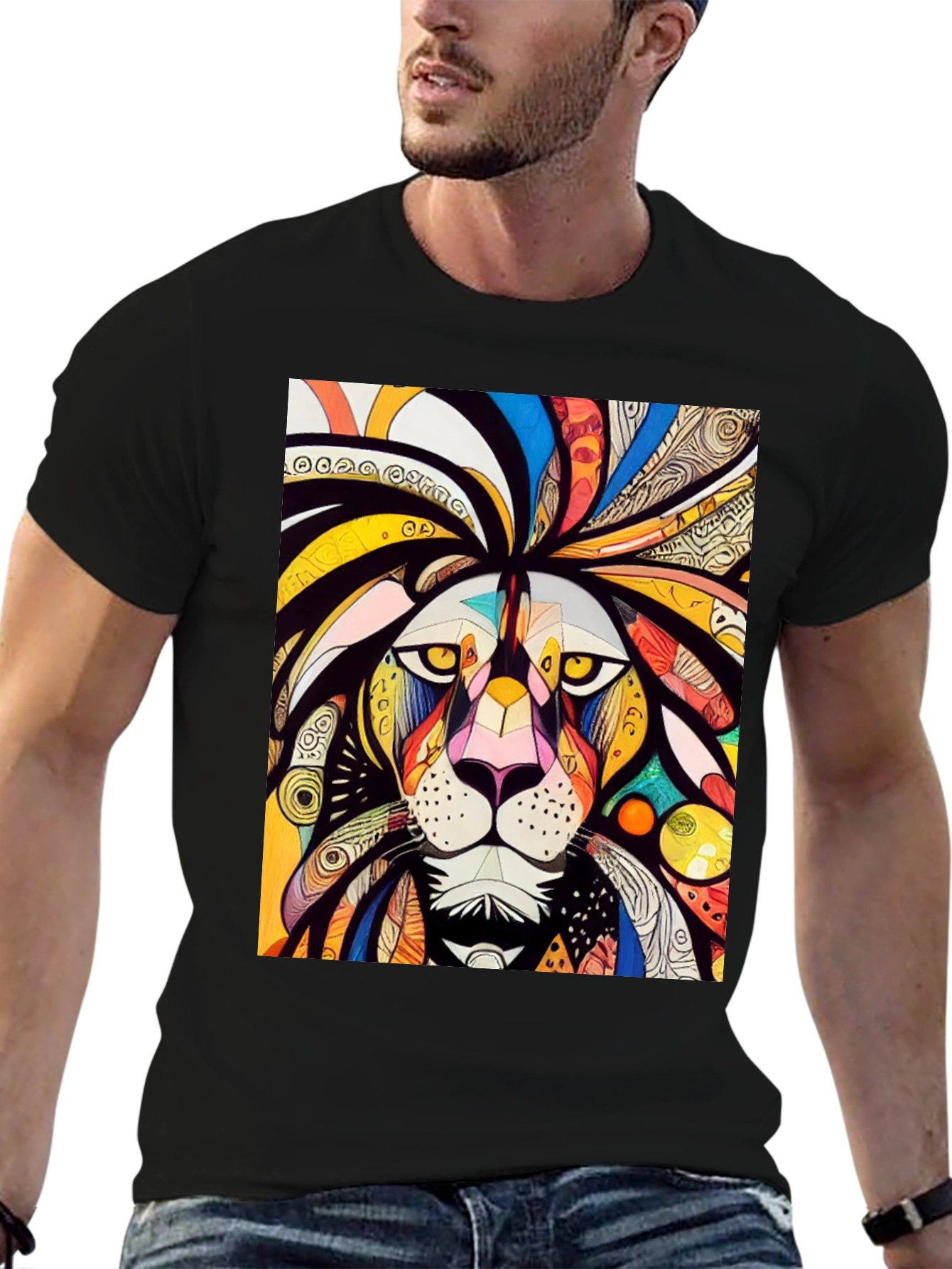 Black Lion Art Graphic Tee - Bold & Colorful view 6