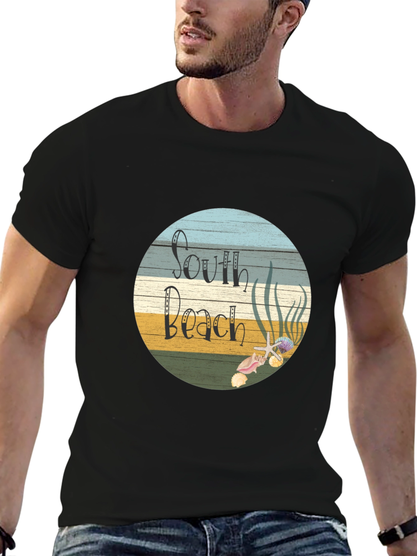 Black South Beach Graphic Tee - Unisex Black T-Shirt view 6