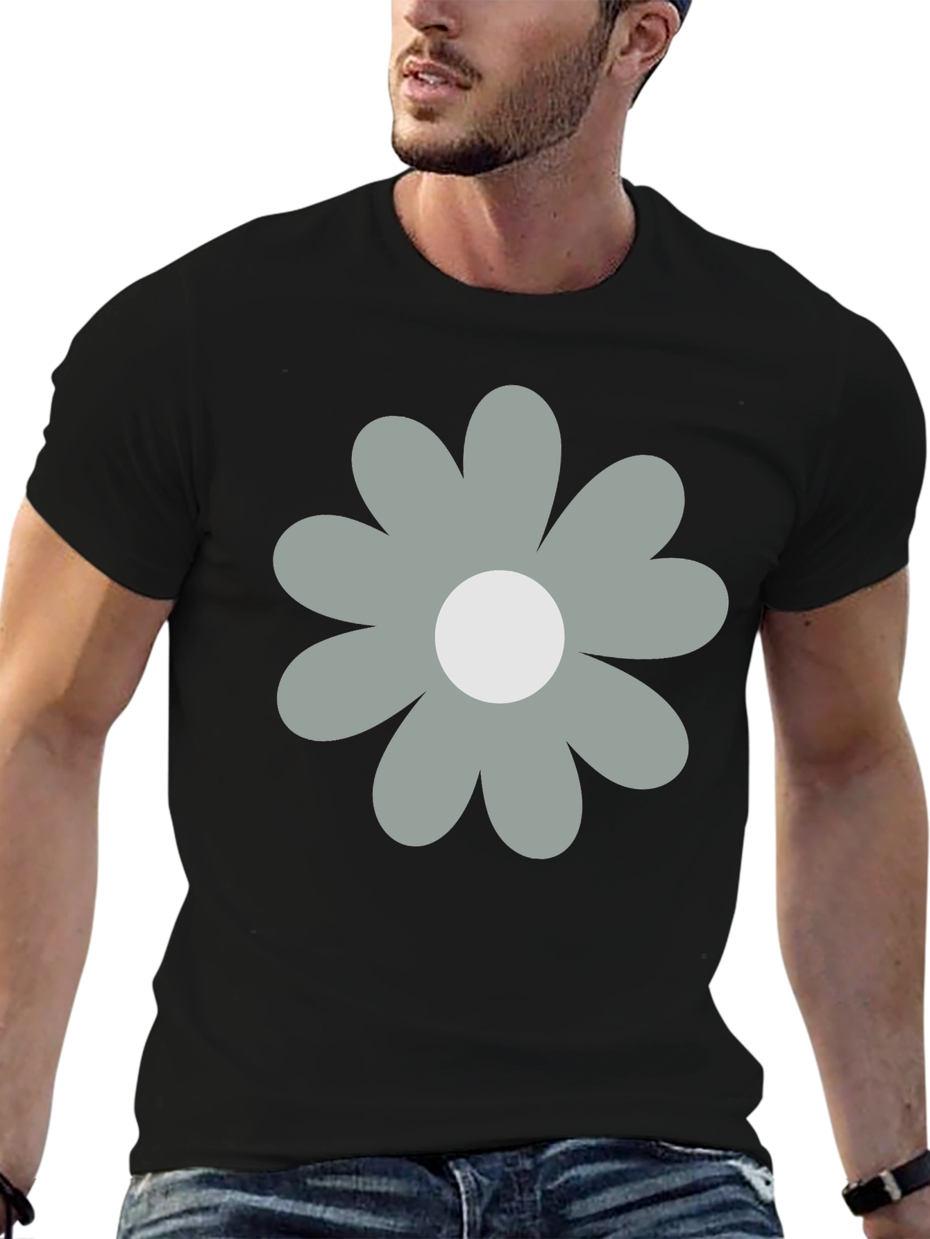 Black Retro Flower Graphic Black T-Shirt view 6