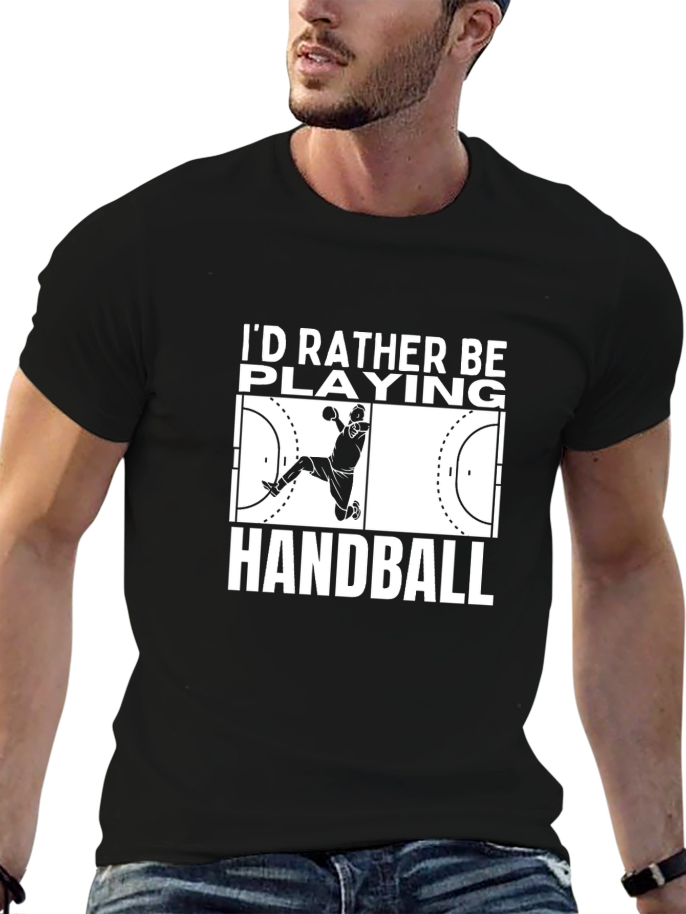Black Handball Player Graphic T-Shirt - Black view 6
