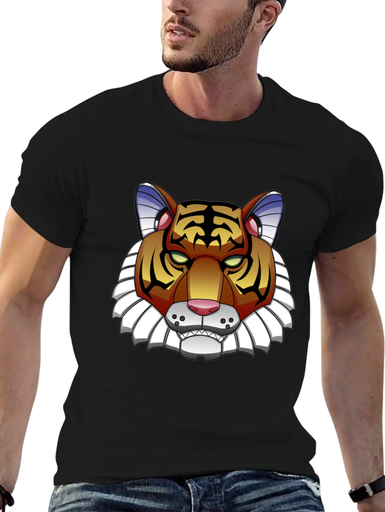 Black Cool Tiger Graphic Black T-Shirt view 6