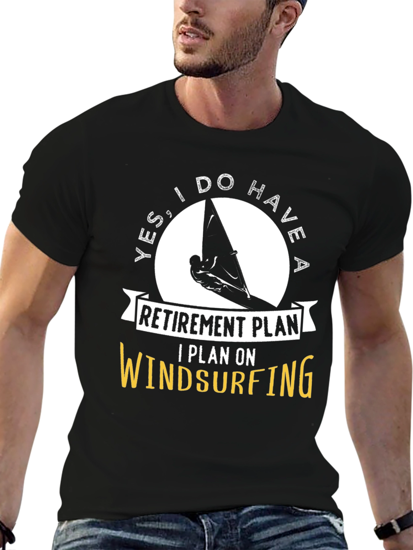 Black Windsurfing Retirement Plan Graphic Tee view 6