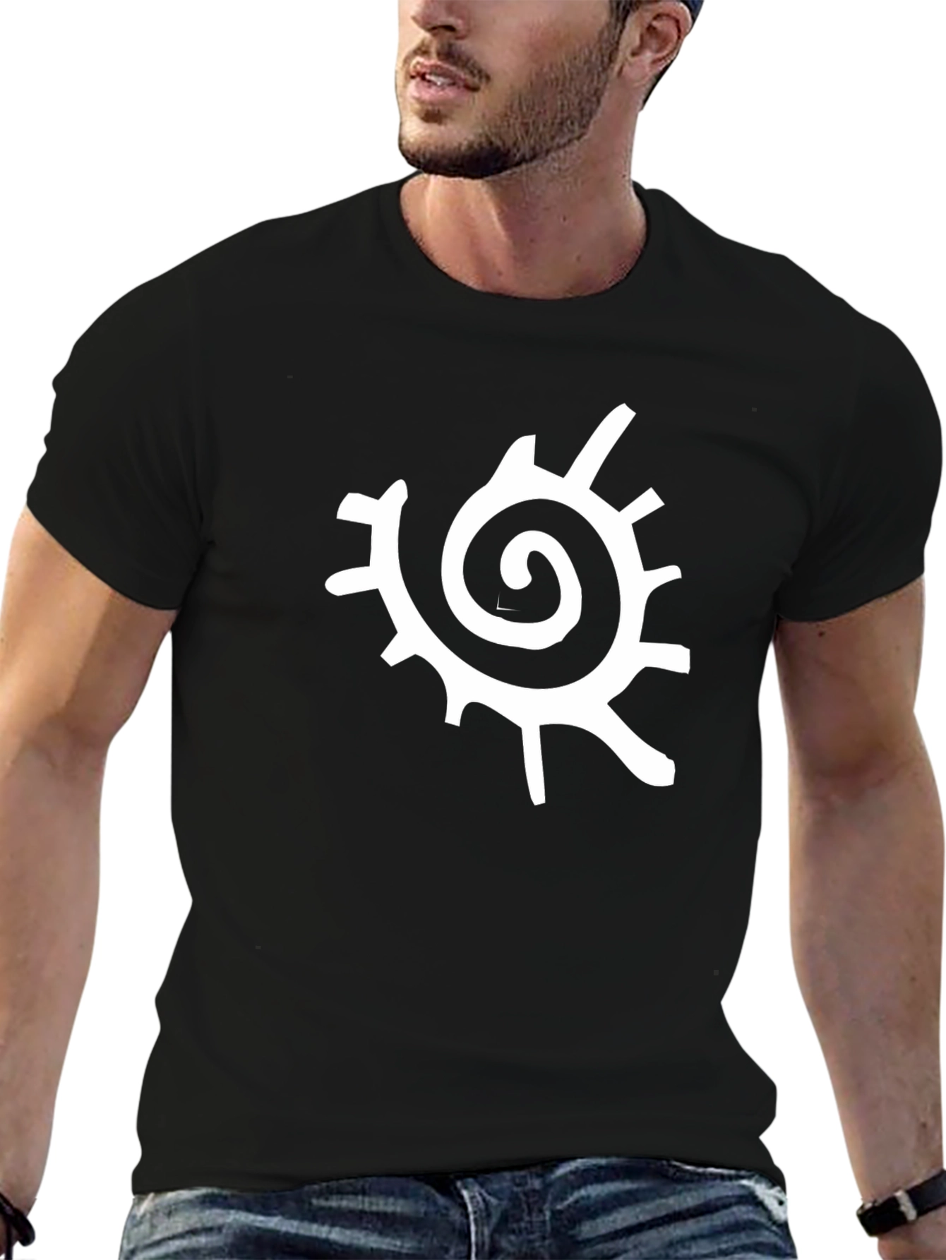 Black Spiral Sun Graphic Tee - Black Cotton Casual Shirt view 6