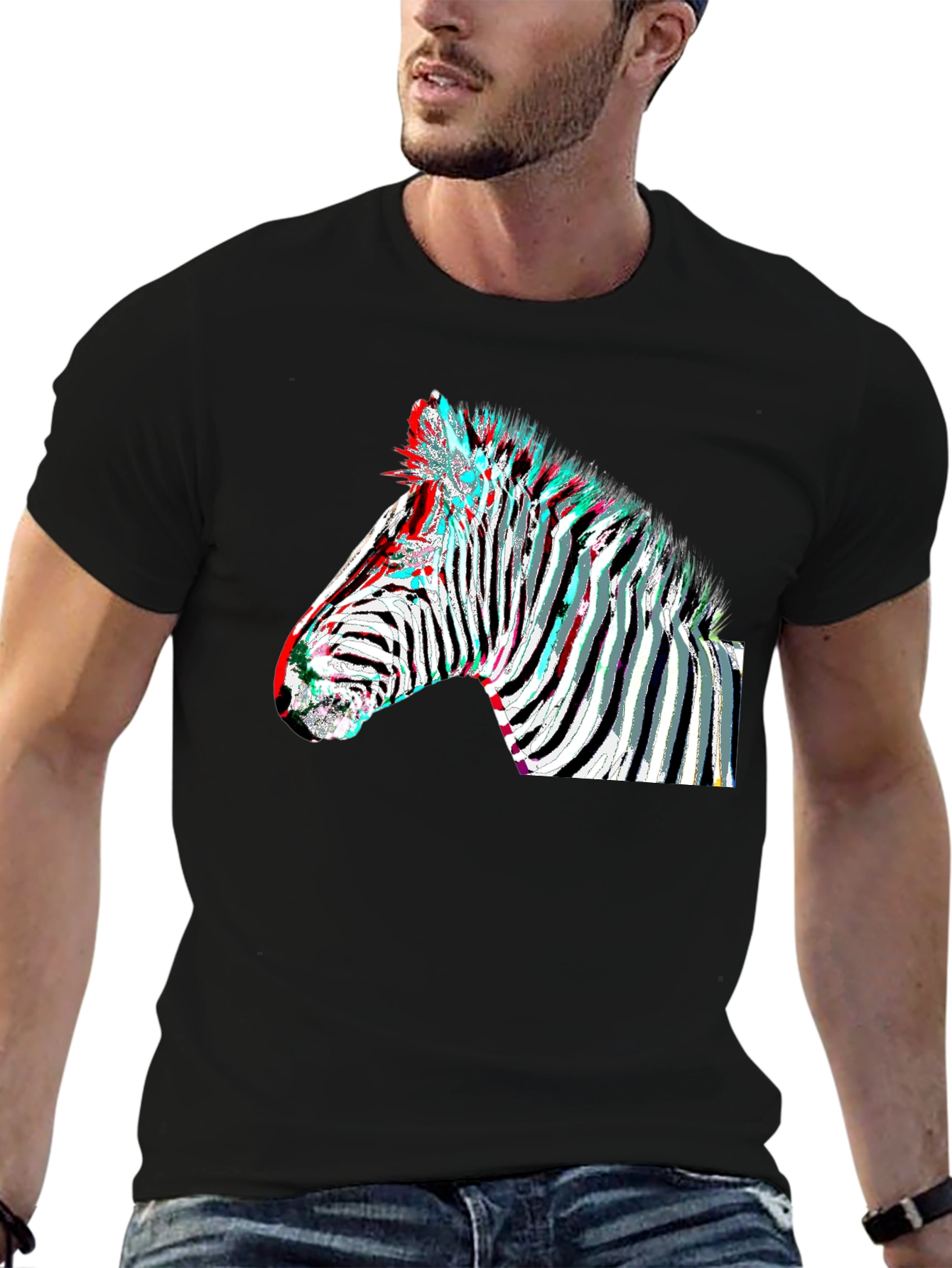 Black Zebra Glitch Graphic Tee - Modern Animal Print view 6