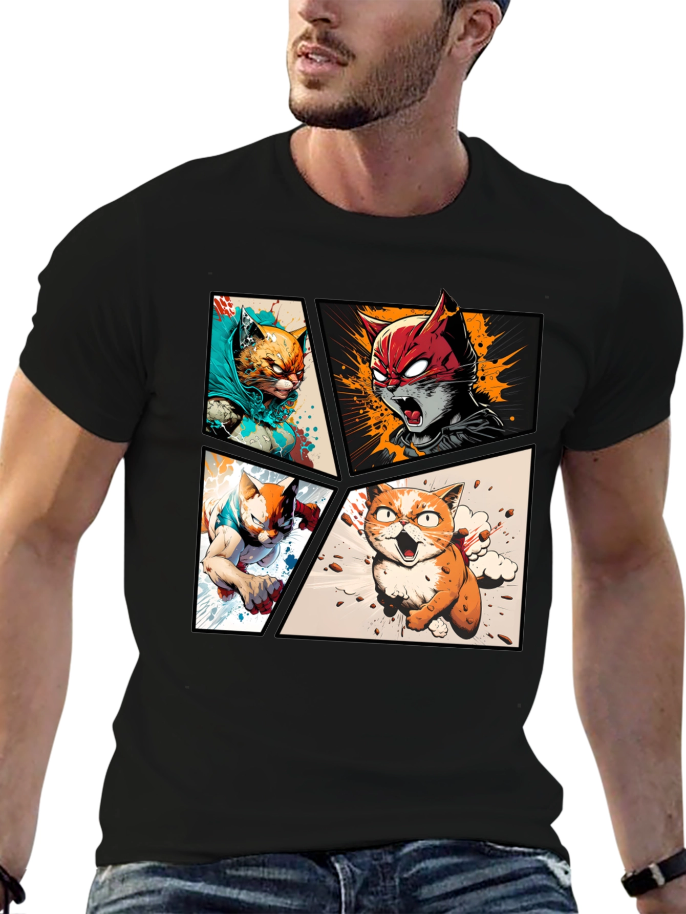 Black Hero Cat Comic T-Shirt - Stylish & Unique view 6