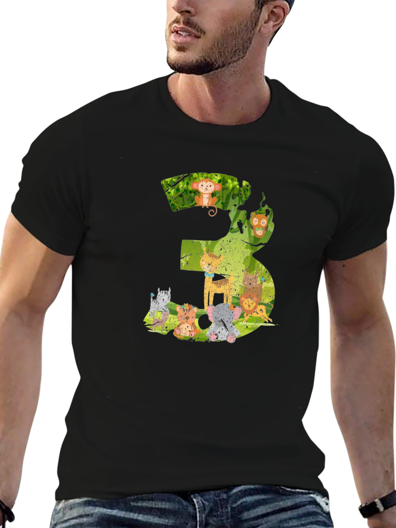 Black Kids Birthday Number 3 Animal T-Shirt view 6