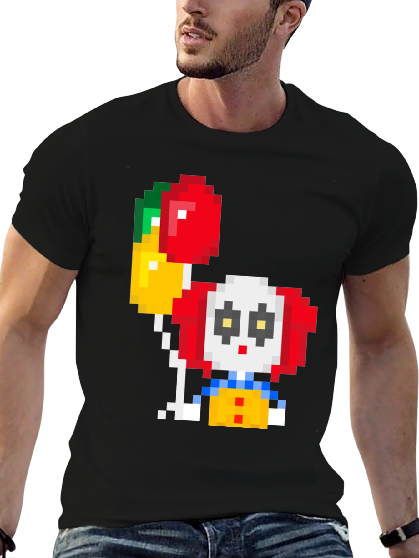Black Pixel Art Clown T-Shirt: Retro Gaming Style view 6