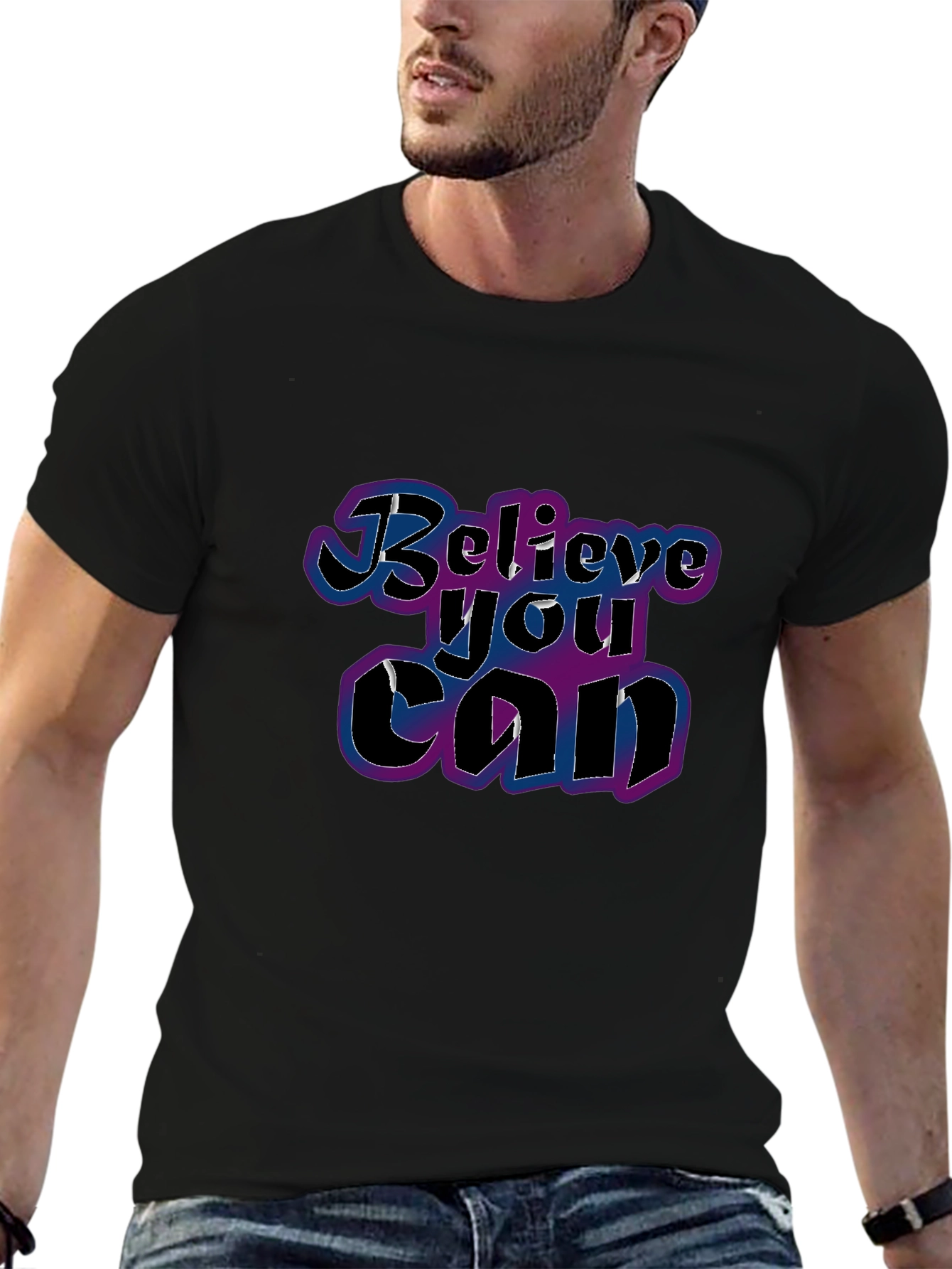 Black Believe You Can T-Shirt - Motivational Graphic Tee view 6
