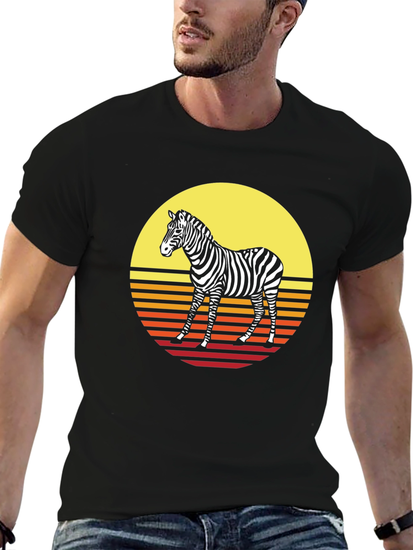 Black Retro Zebra Graphic Tee - Sunset Style view 6