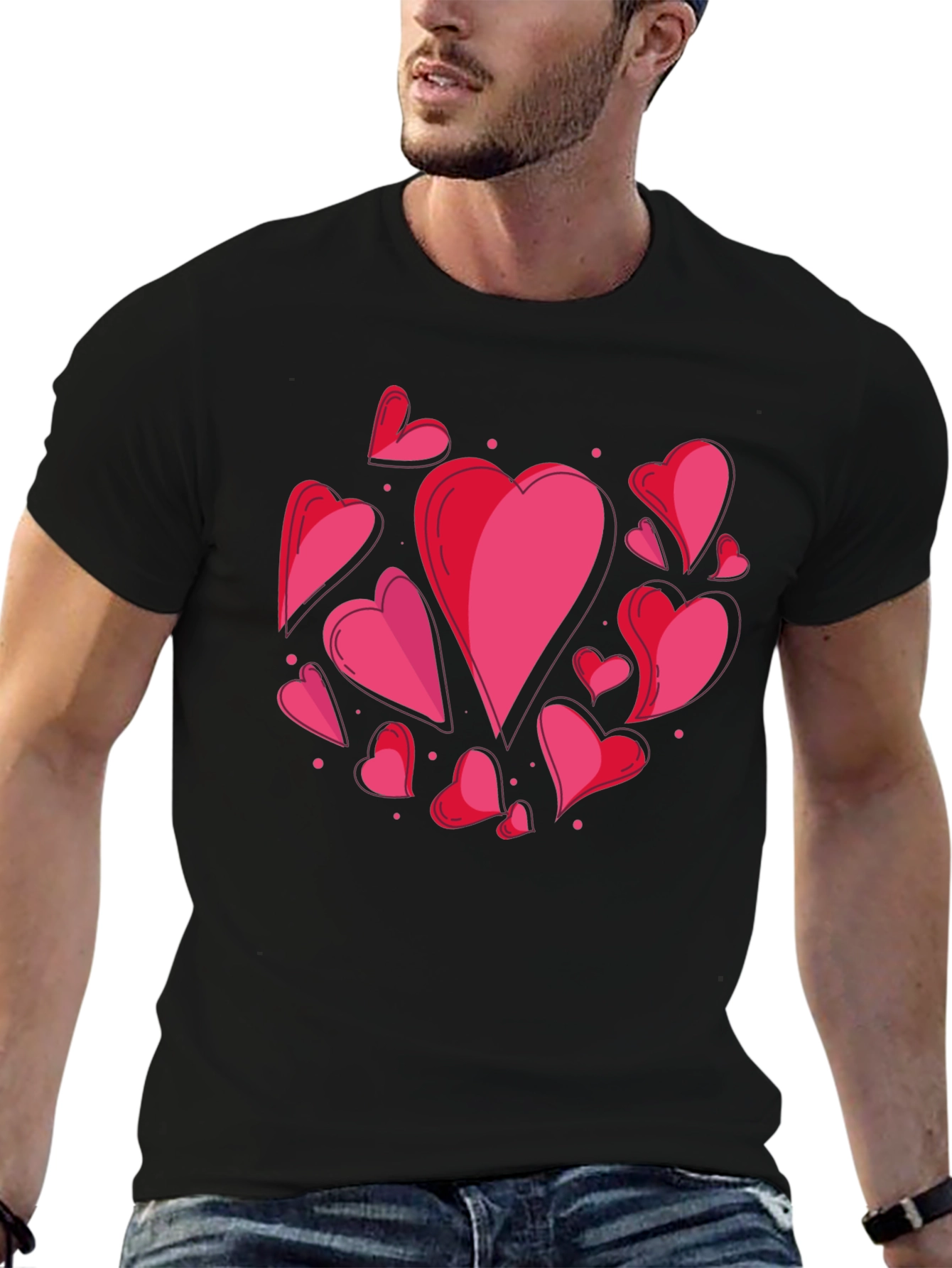Black Heart Print Crew Neck T-Shirt - Casual Style view 6